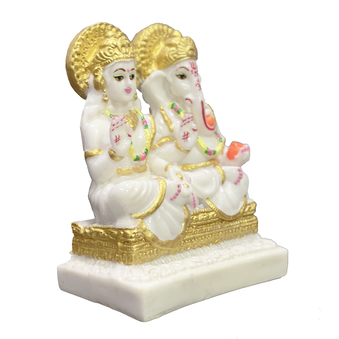 Laxmi Ji & Ganesh Ji Murti Idol Marble dust Material Best for Puja H 21 cm