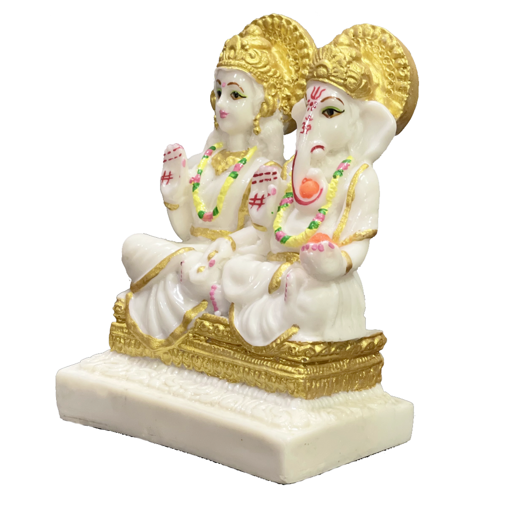 Laxmi Ji & Ganesh Ji Murti Idol Marble dust Material Best for Puja H 21 cm