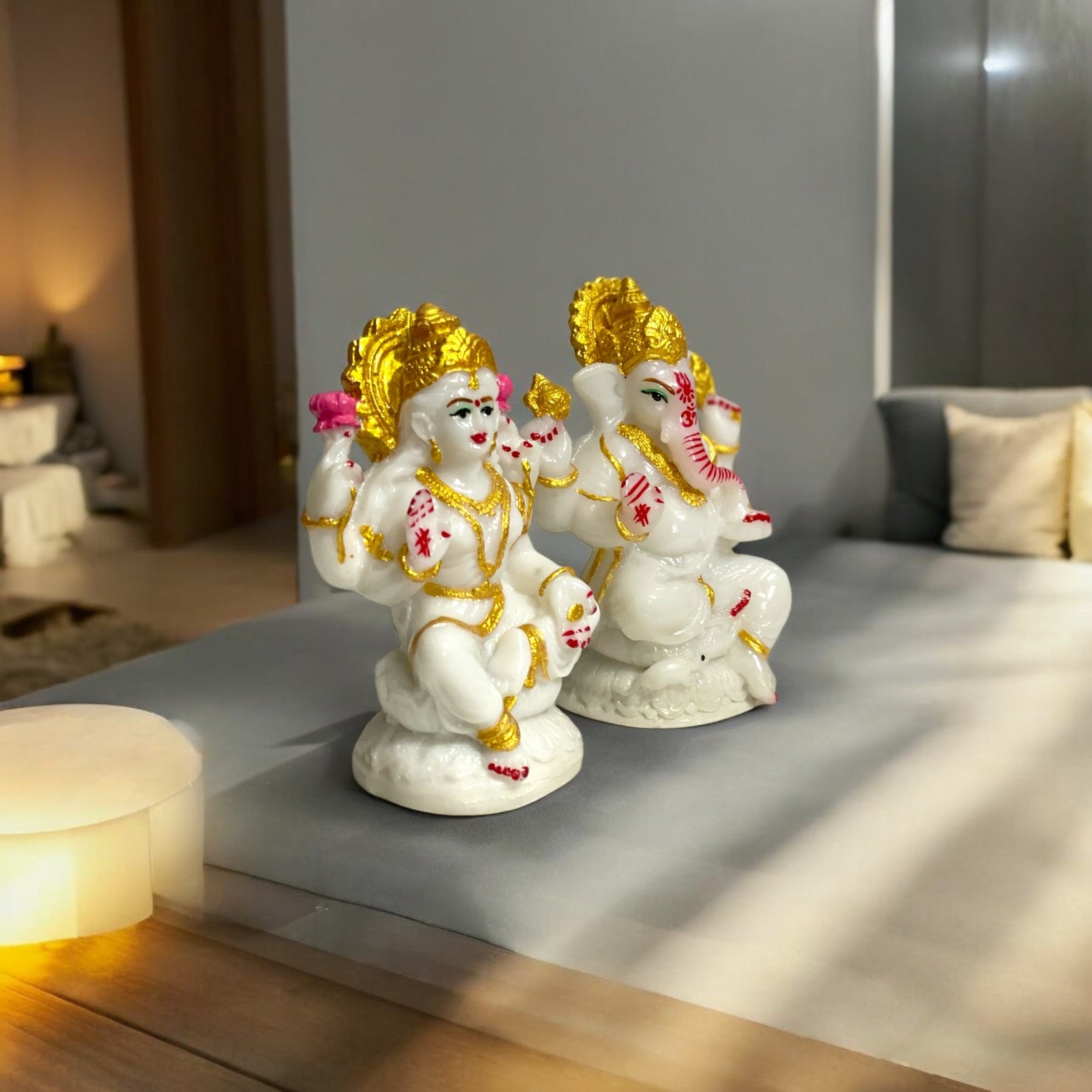 Lord Laxmi Ganesh Murti Idol Look Marble Best for Puja H 10.5 cm