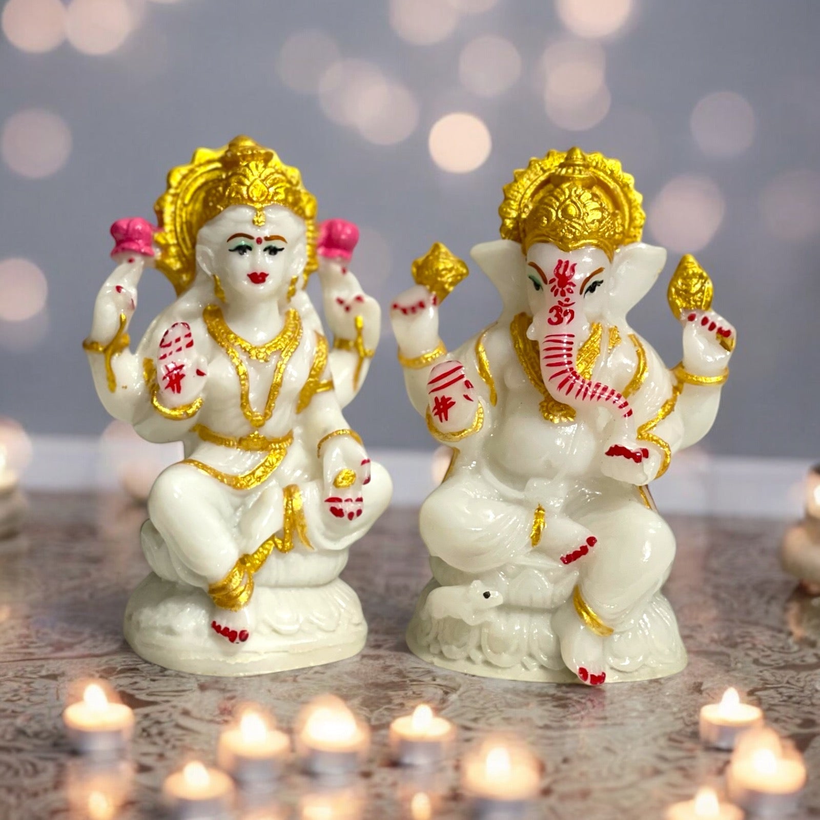 Lord Laxmi Ganesh Murti Idol Look Marble Best for Puja H 10.5 cm