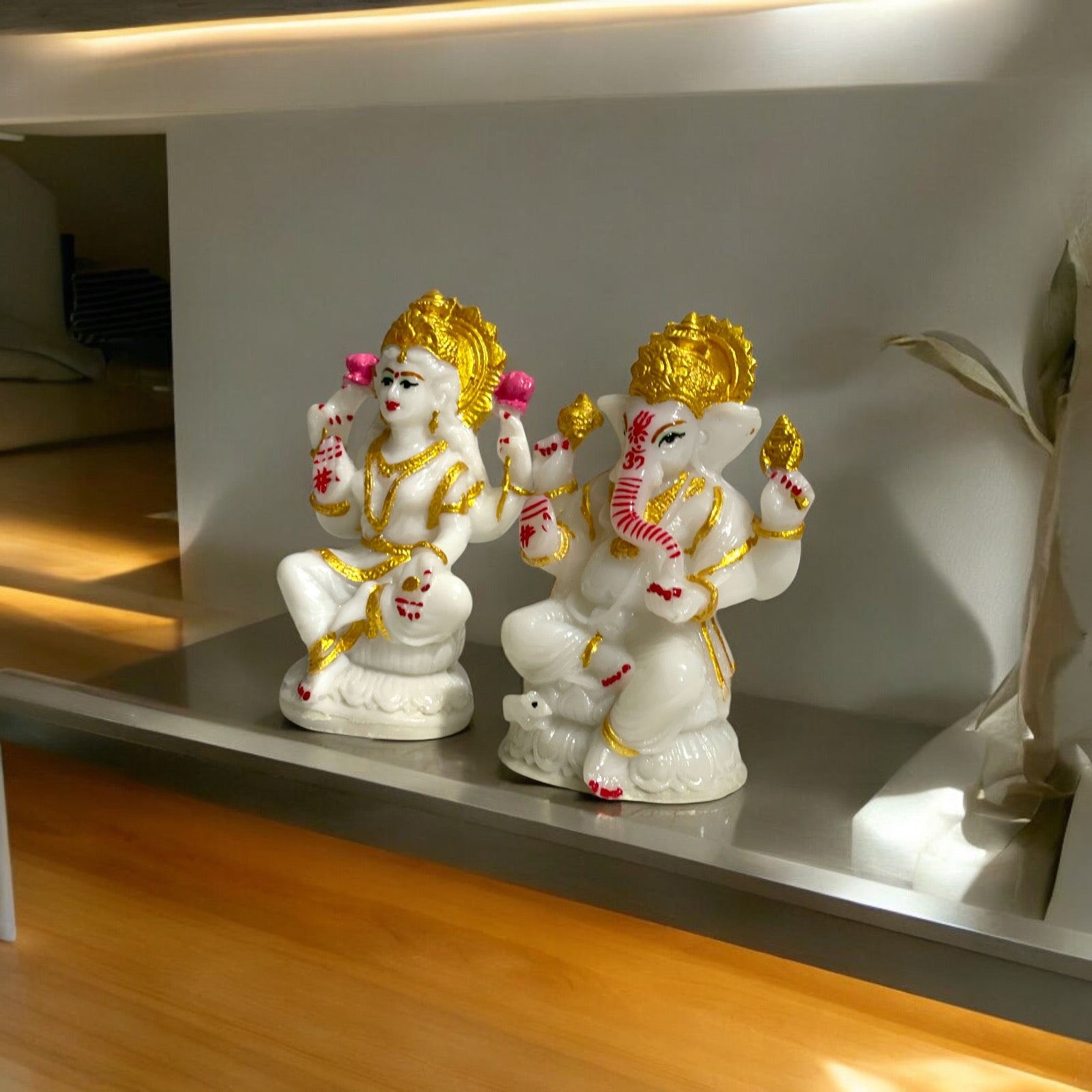 Lord Laxmi Ganesh Murti Idol Look Marble Best for Puja H 10.5 cm