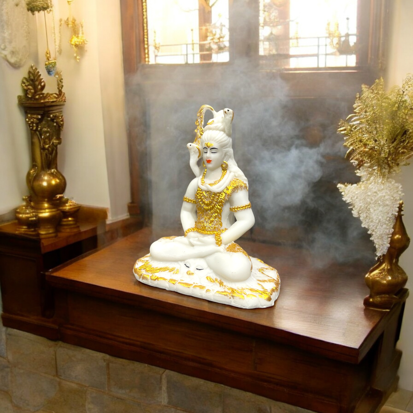 Shiv Samadhi Small Murti Marble Look Meditation Lord Shiva Samadhi Statue H- 15 cm