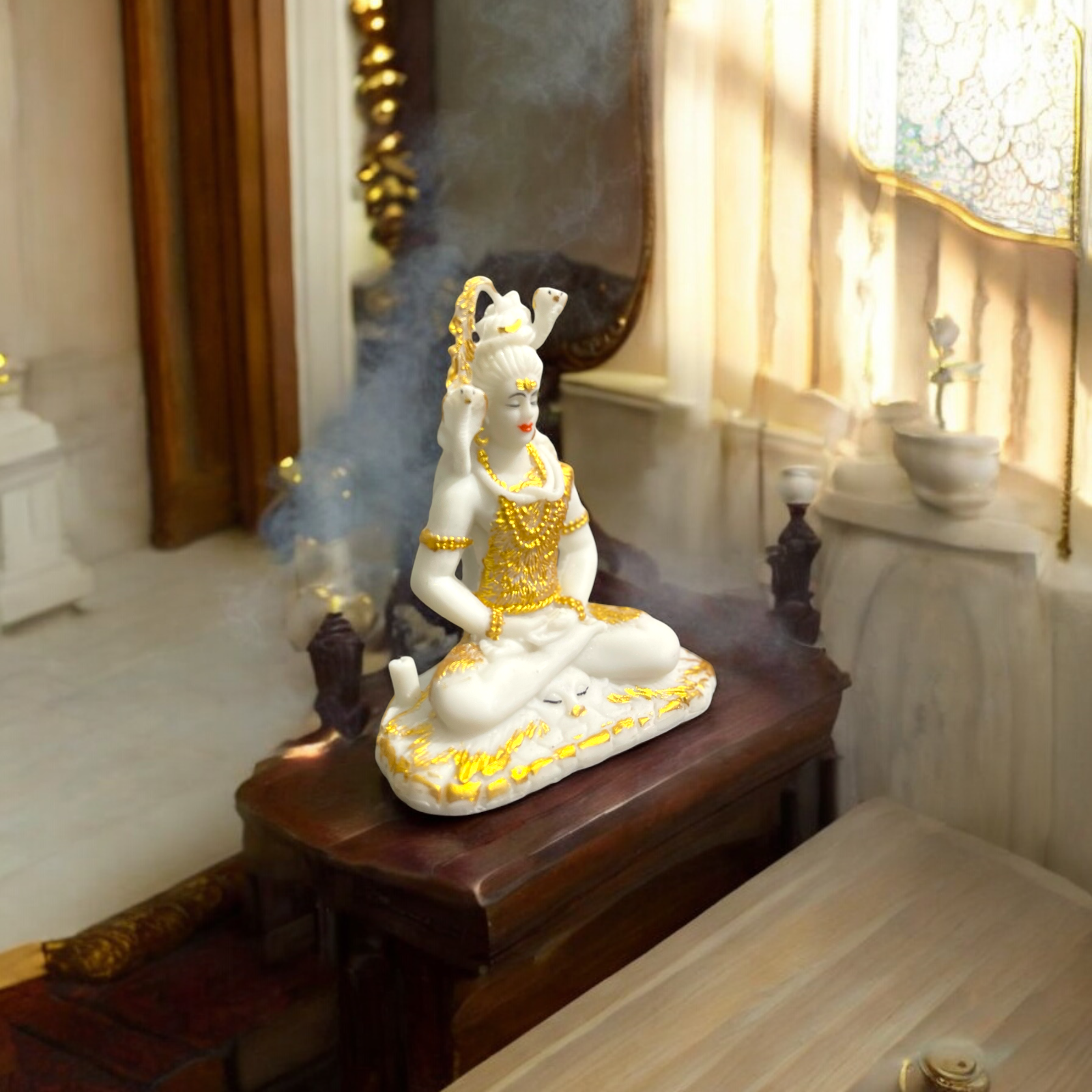 Shiv Samadhi Small Murti Marble Look Meditation Lord Shiva Samadhi Statue H- 15 cm