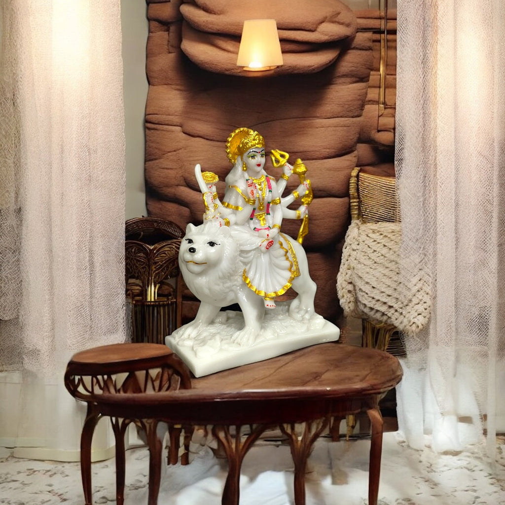 cutNcurve Ma Sherawali Marble Idol Durga Ji,H-27cm