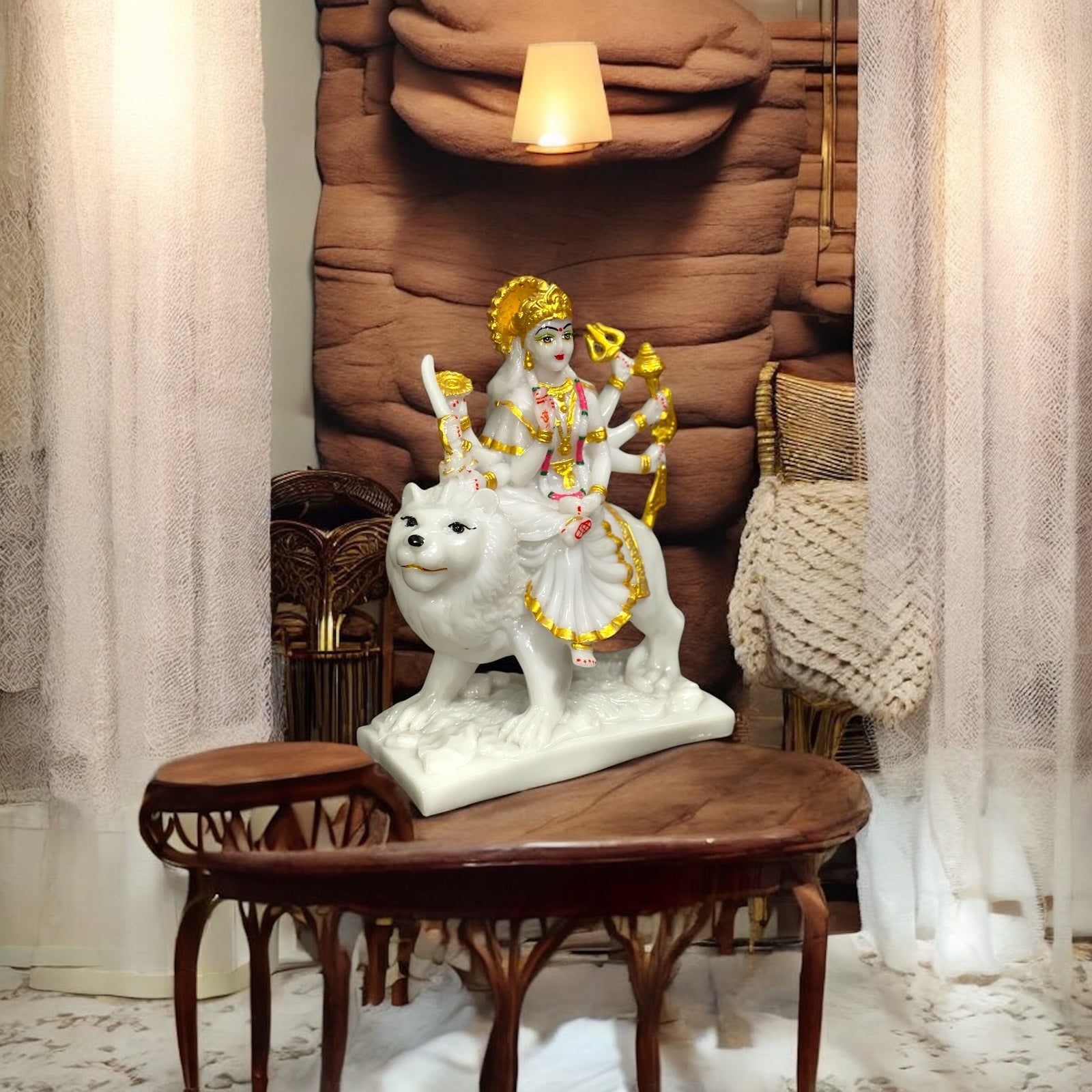 cutNcurve Ma Sherawali Marble Idol Durga Ji,H-27cm