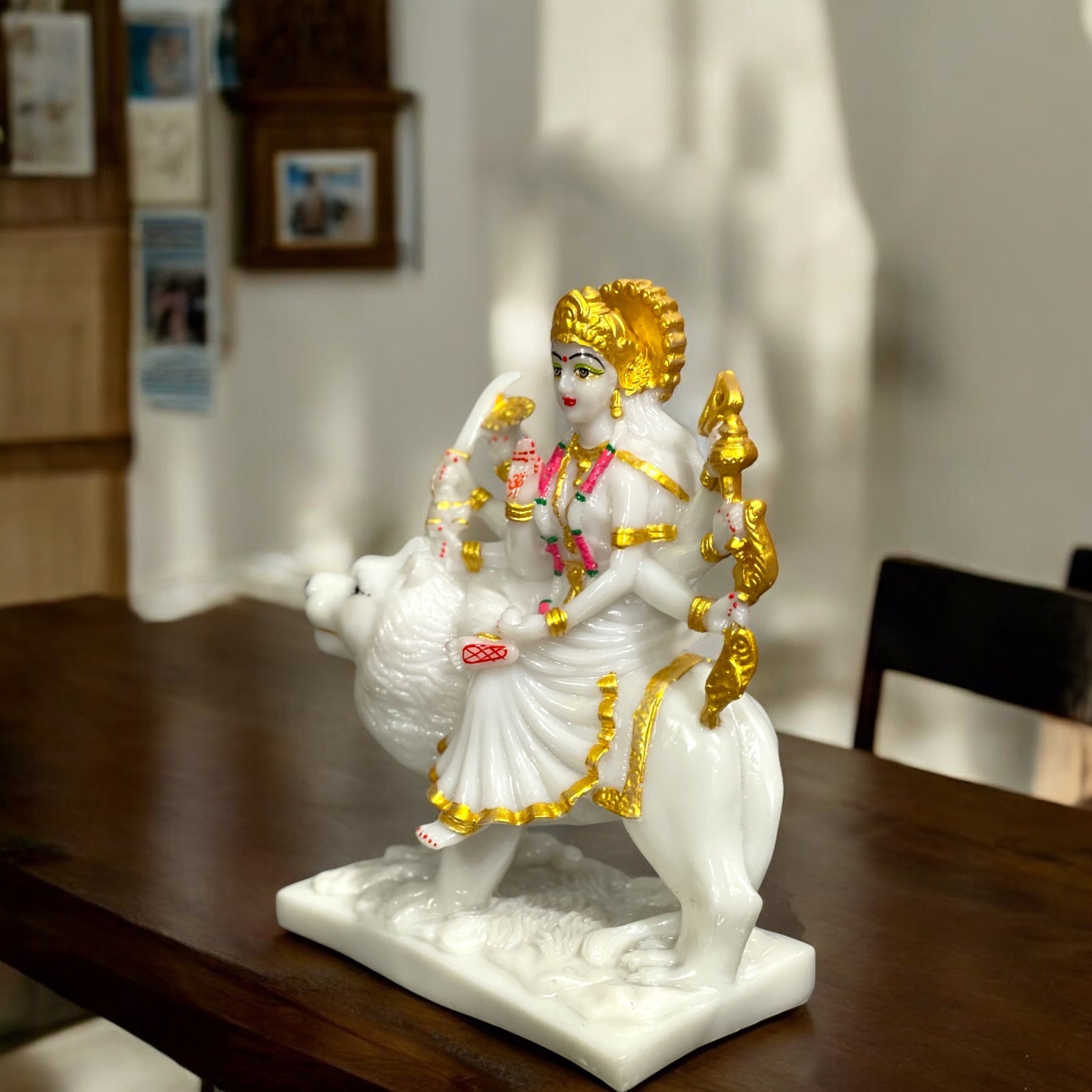 cutNcurve Ma Sherawali Marble Idol Durga Ji,H-27cm