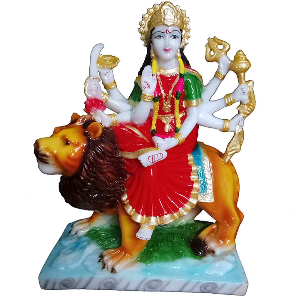 cutNcurve Maa Sherawali Marble Idol Durga Ji,H-27 cm