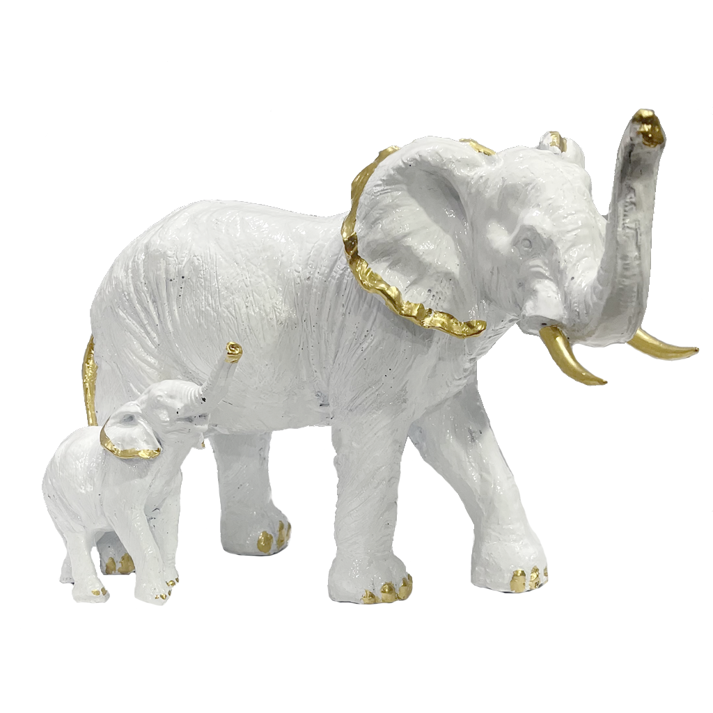 Antique Polyresin White Elephant Figurine Showpiece H 19 cm
