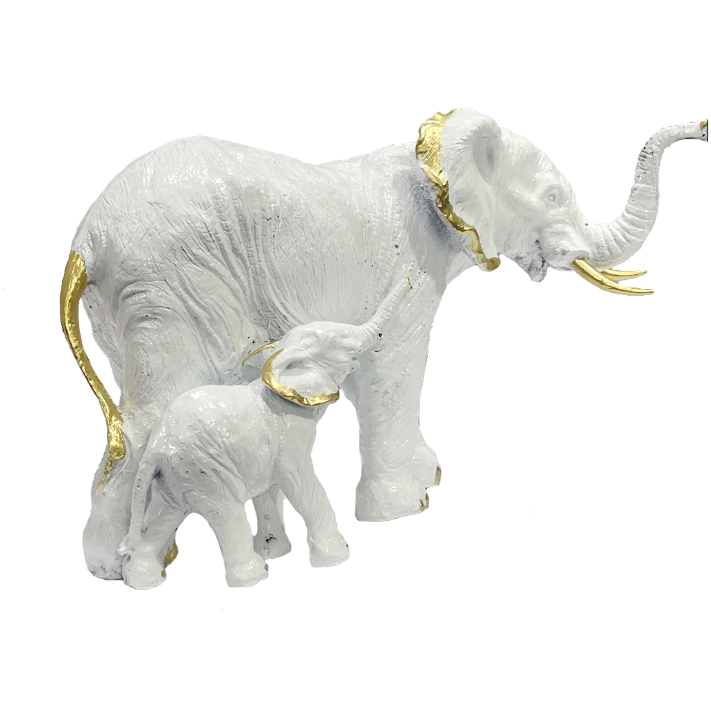 Antique Polyresin White Elephant Figurine Showpiece H 19 cm