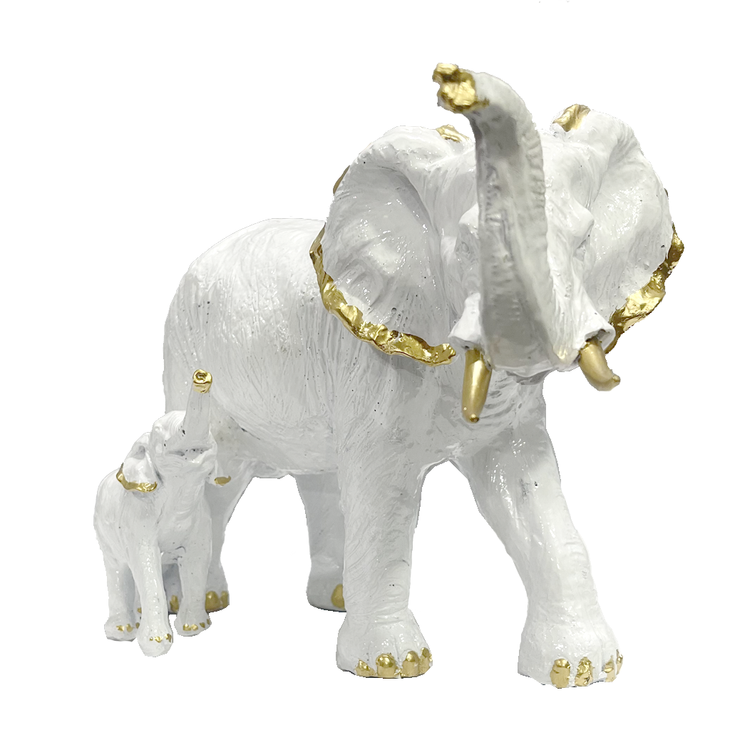 Antique Polyresin White Elephant Figurine Showpiece H 19 cm