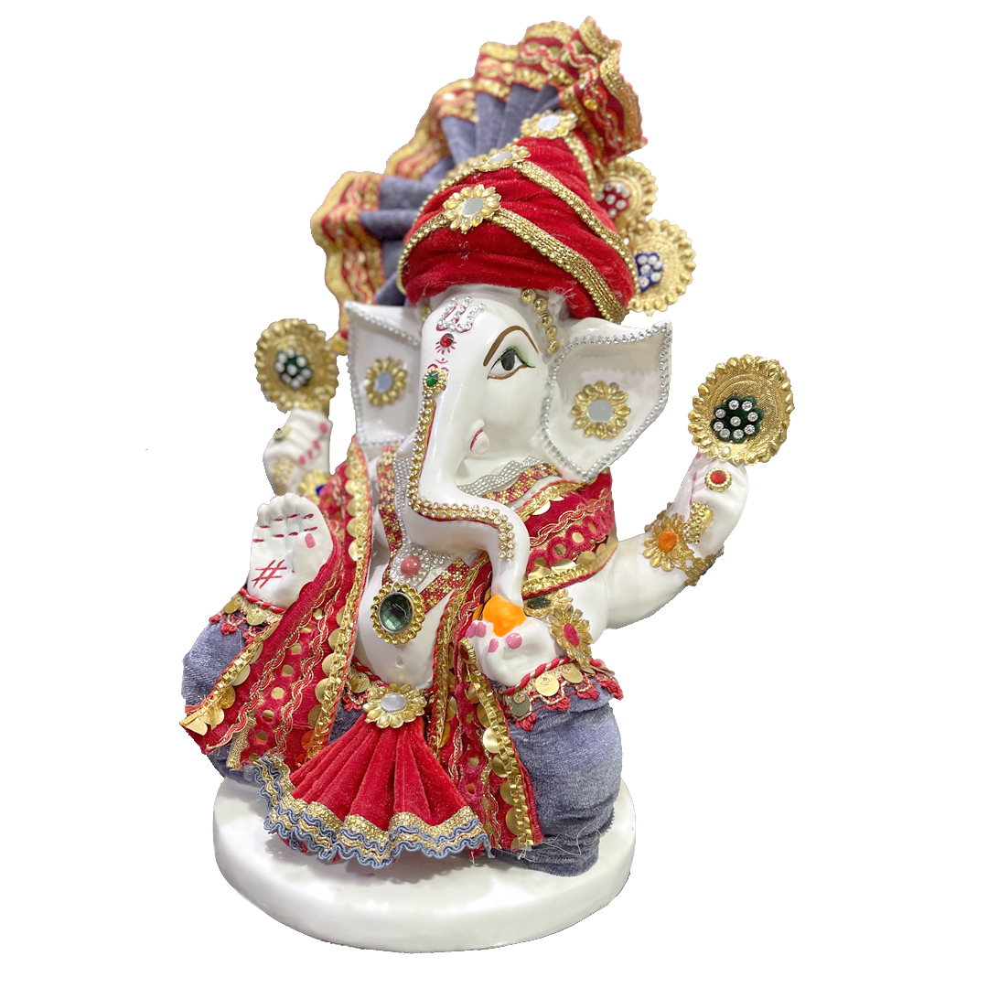 Ganpati Idol With Costume Best Gift For Inauguration, H- 36 cm