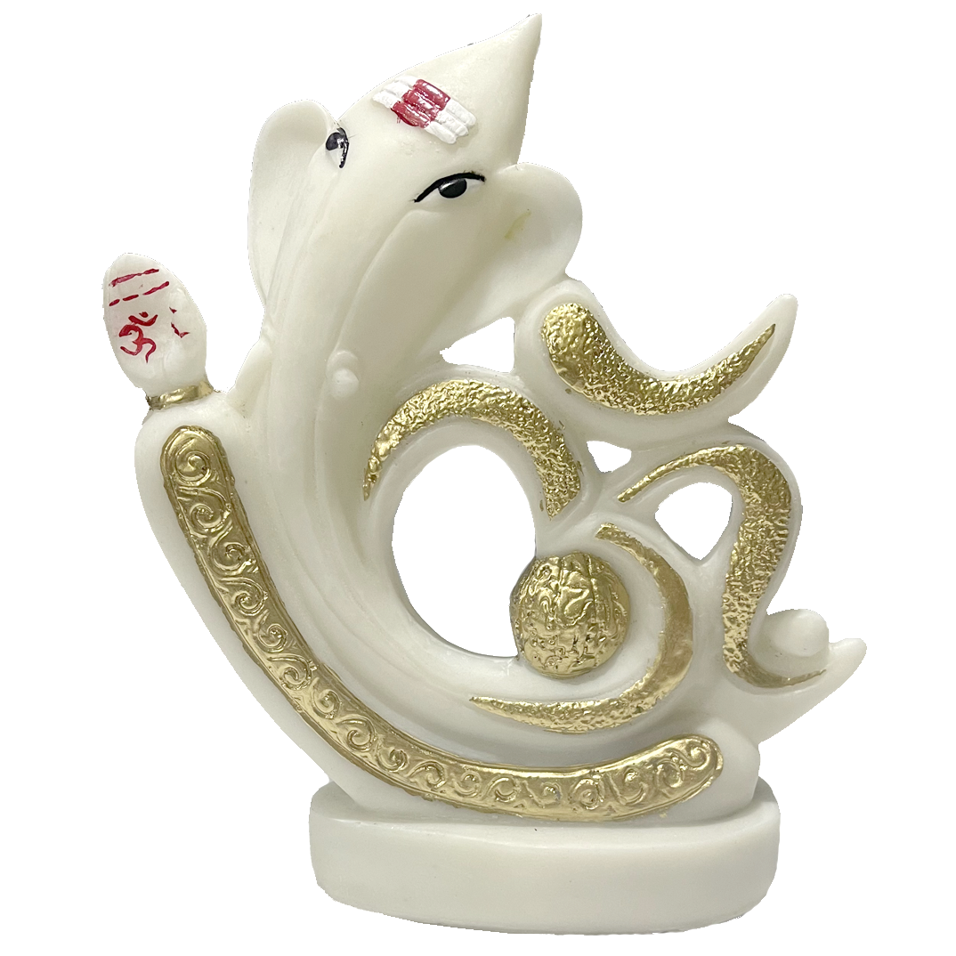 Om Ganesha White Marble Look Best Gift for Friend Statue Figurine H – 19.5 cm
