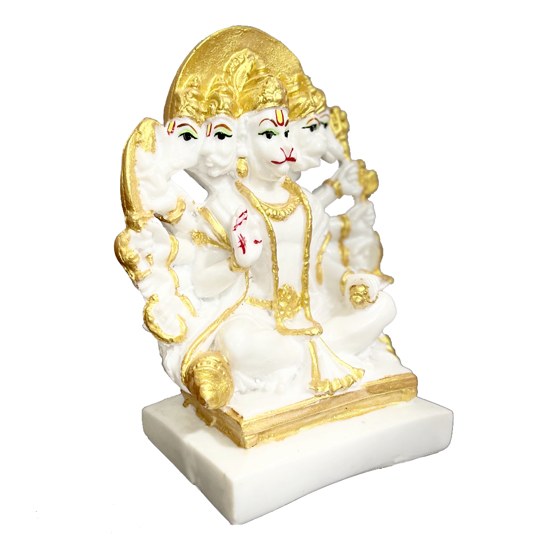 Panchmukhi Hanuman Statue Look White Marble, H-15 cm
