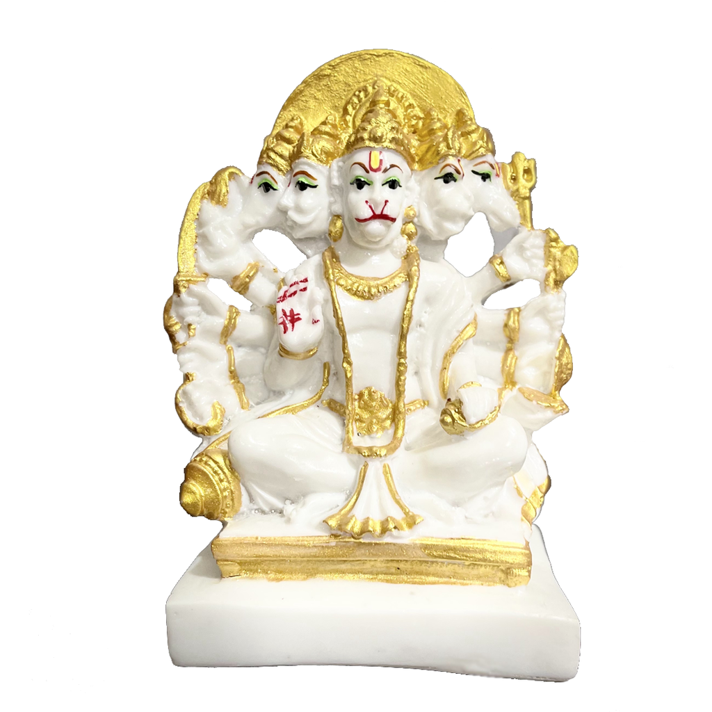 Panchmukhi Hanuman Statue Look White Marble, H-15 cm