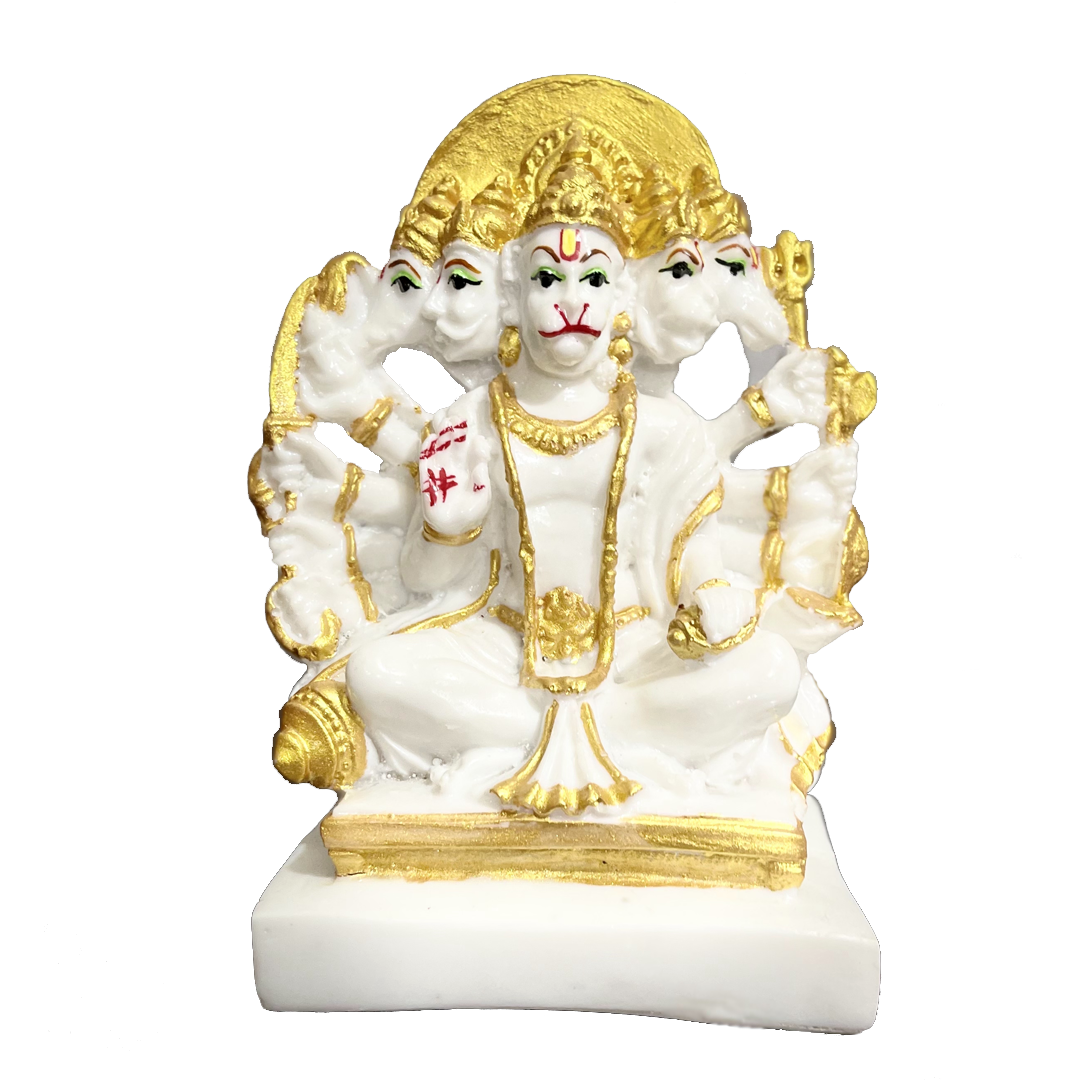 Panchmukhi Hanuman Statue Look White Marble, H-15 cm