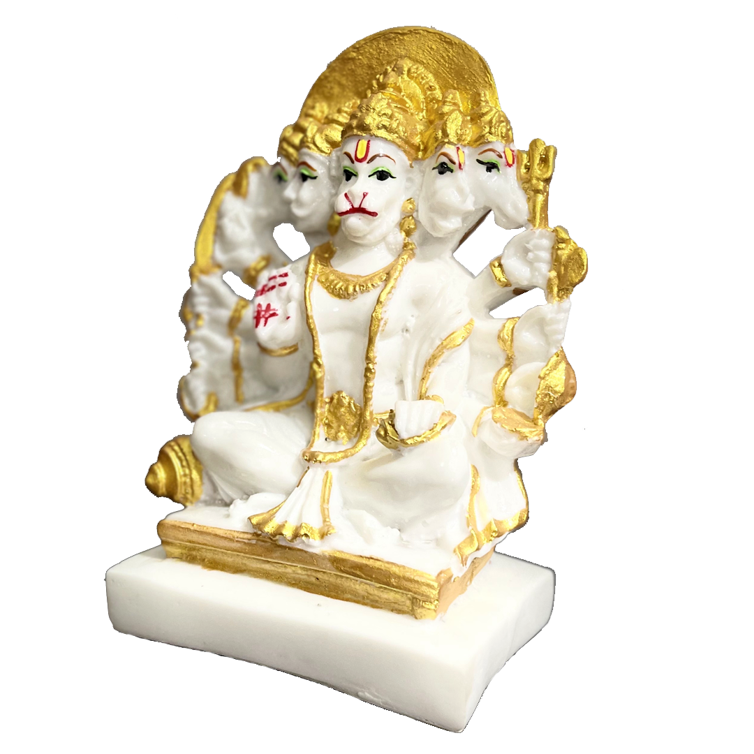 Panchmukhi Hanuman Statue Look White Marble, H-15 cm