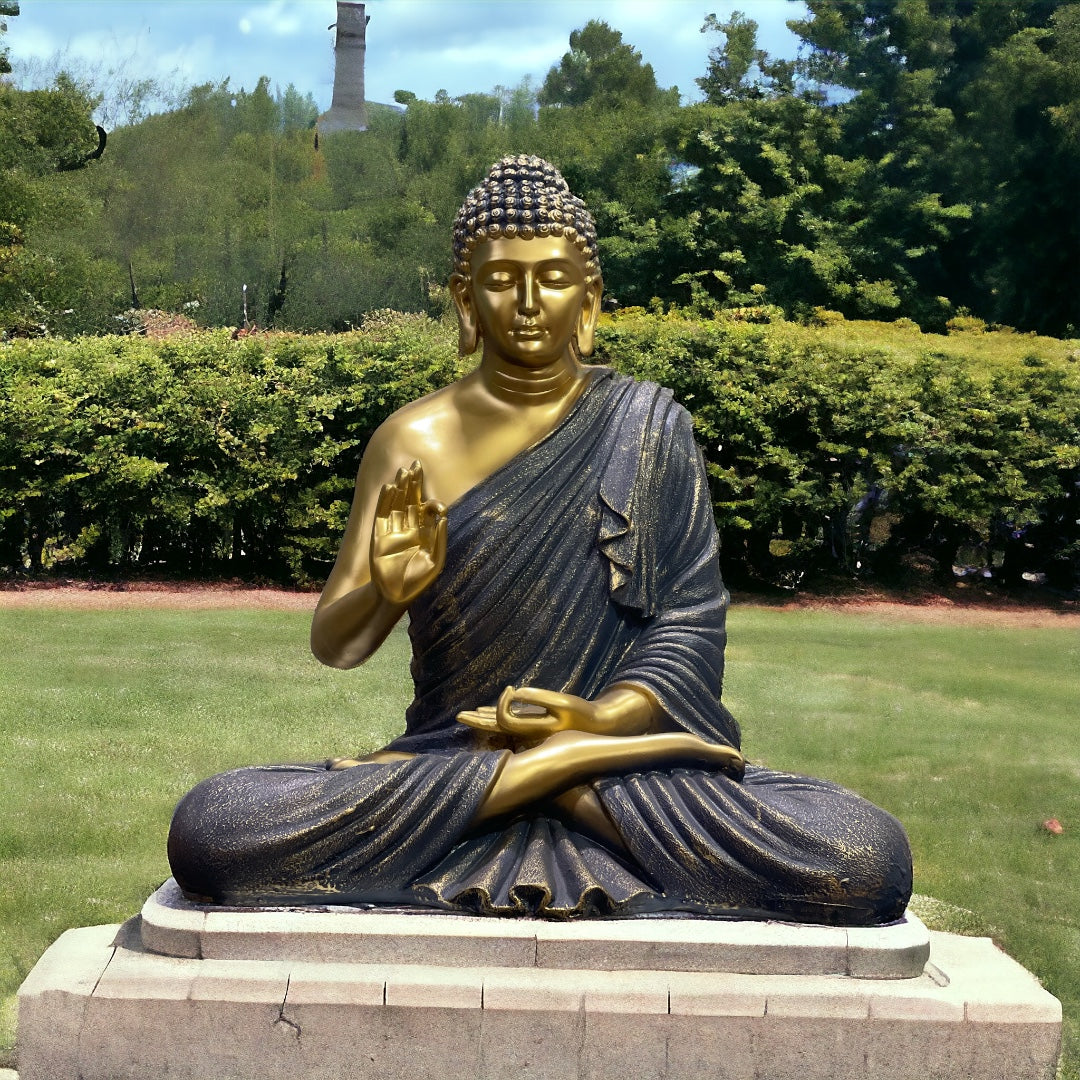 Buddha Idol Large Meditating Black Golden Buddha Statue Height 55 CM