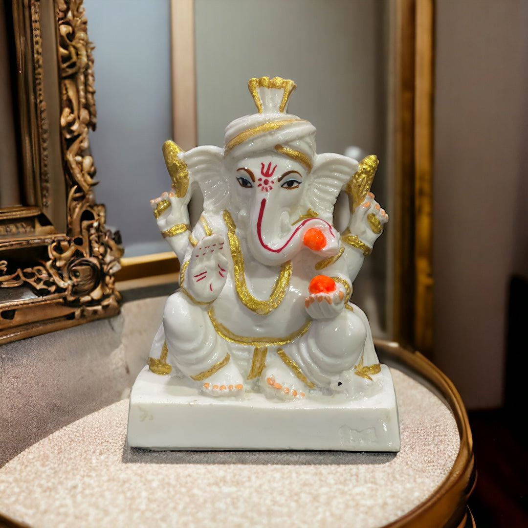 Hot selling Product Marble Lord Pagadi Ganesha Idol Gift for Grah Pravesh Serene Beauty Sacred Spaces at Affordable Prices