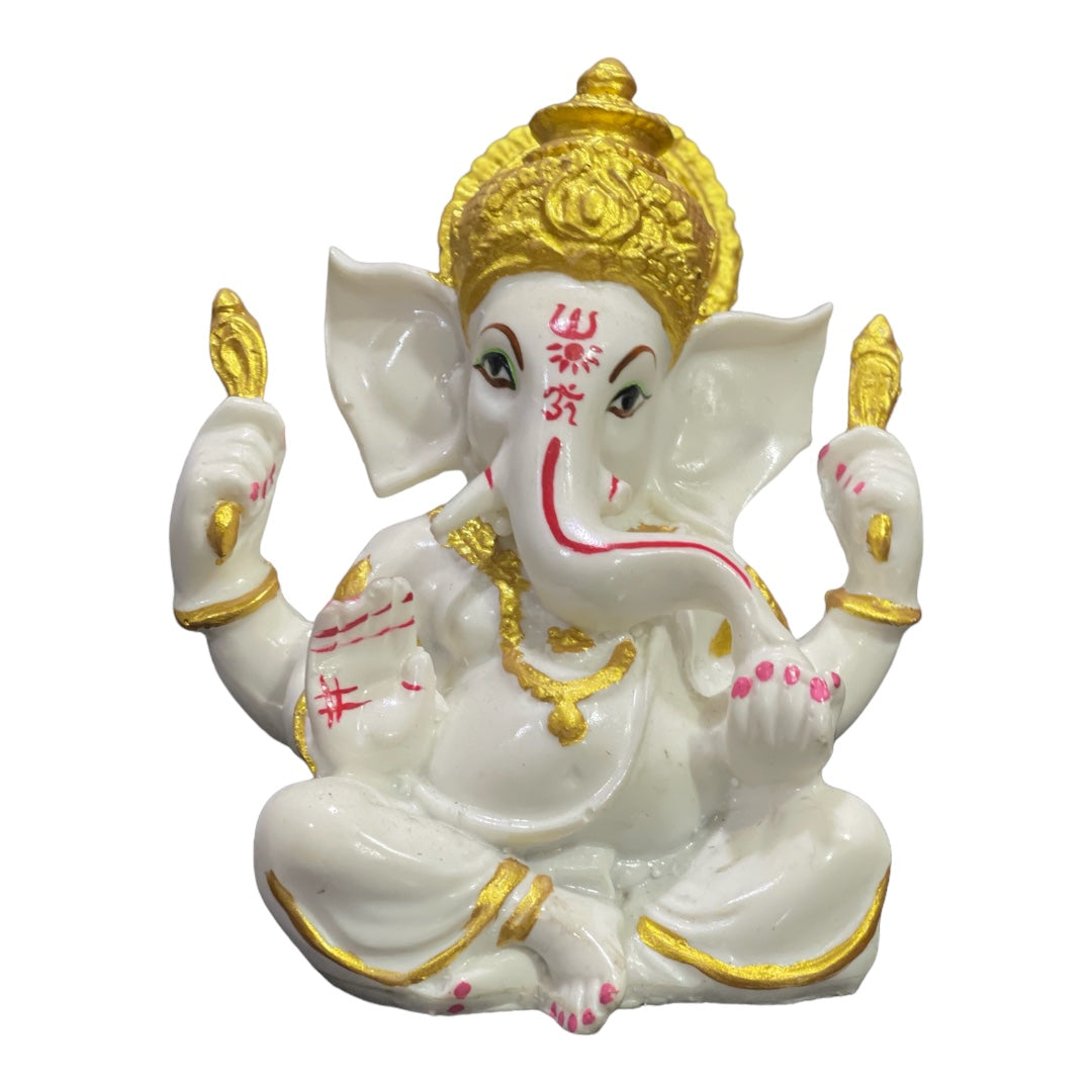 Mukut Ganesha Marble Statue Best Gift For Grah Pravesh Ganpati Murti Figurine H- 12.5 cm