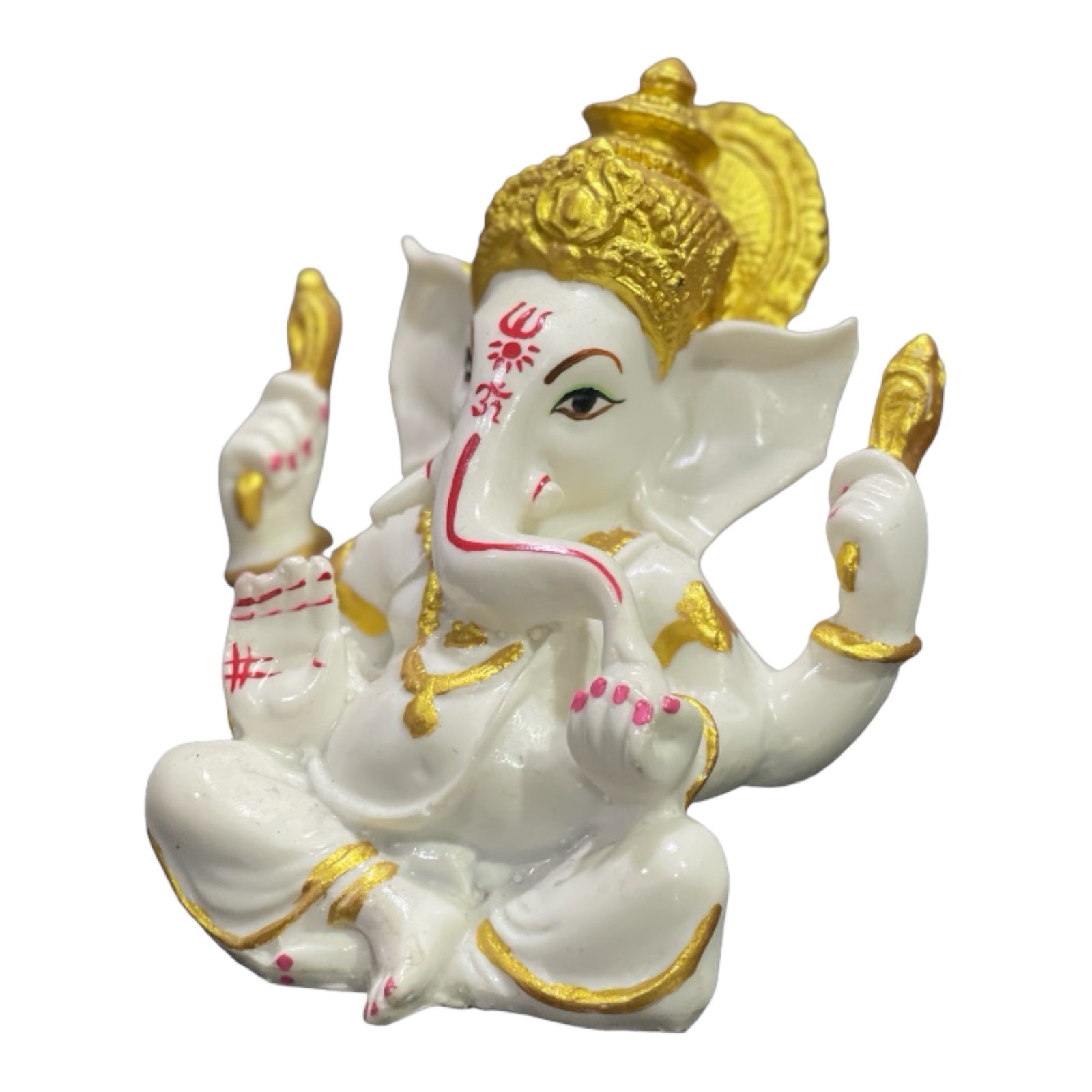 Mukut Ganesha Marble Statue Best Gift For Grah Pravesh Ganpati Murti Figurine H- 12.5 cm