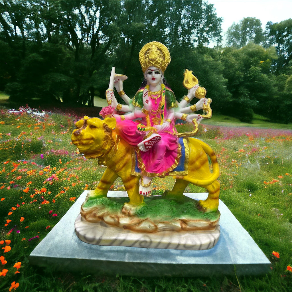 cutNcurve Ma Sherawali Jagdambe Durga Ji Idol Marble Look Murti H 31 cm