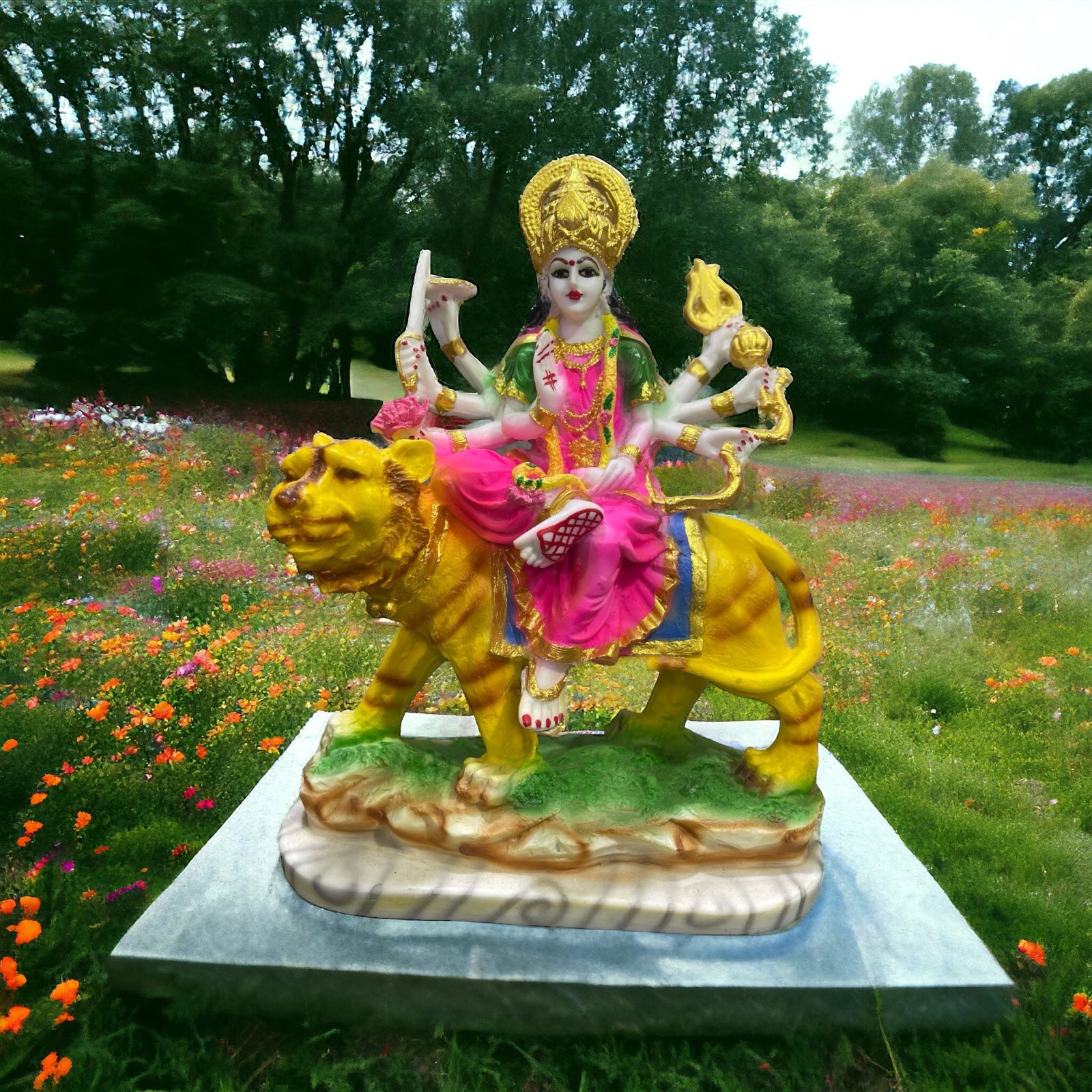 cutNcurve Ma Sherawali Jagdambe Durga Ji Idol Marble Look Murti H 31 cm