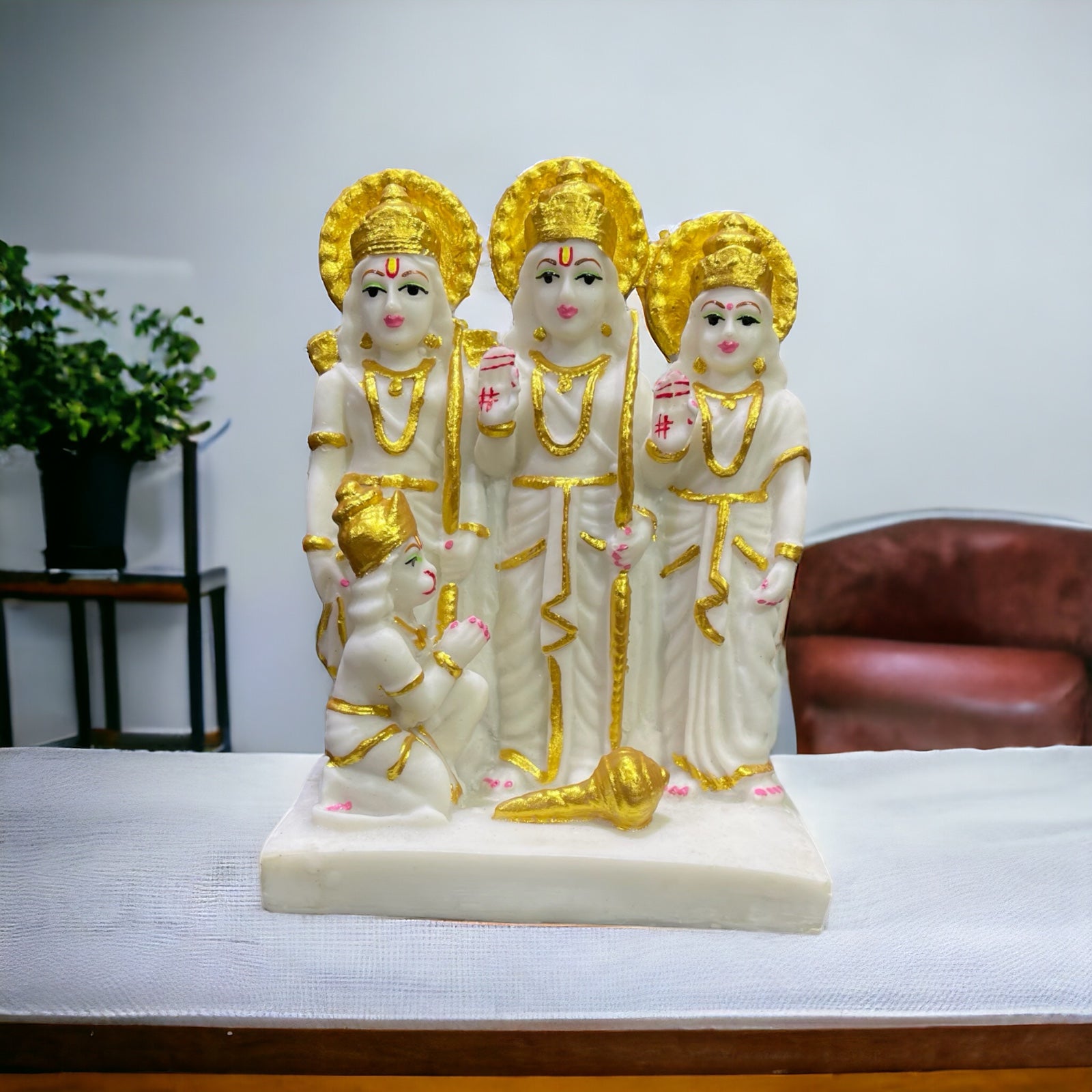 Lord Ram Darbar Idol Showpiece Statue Puja Diwali Decoration Items, H - 15.5 cm