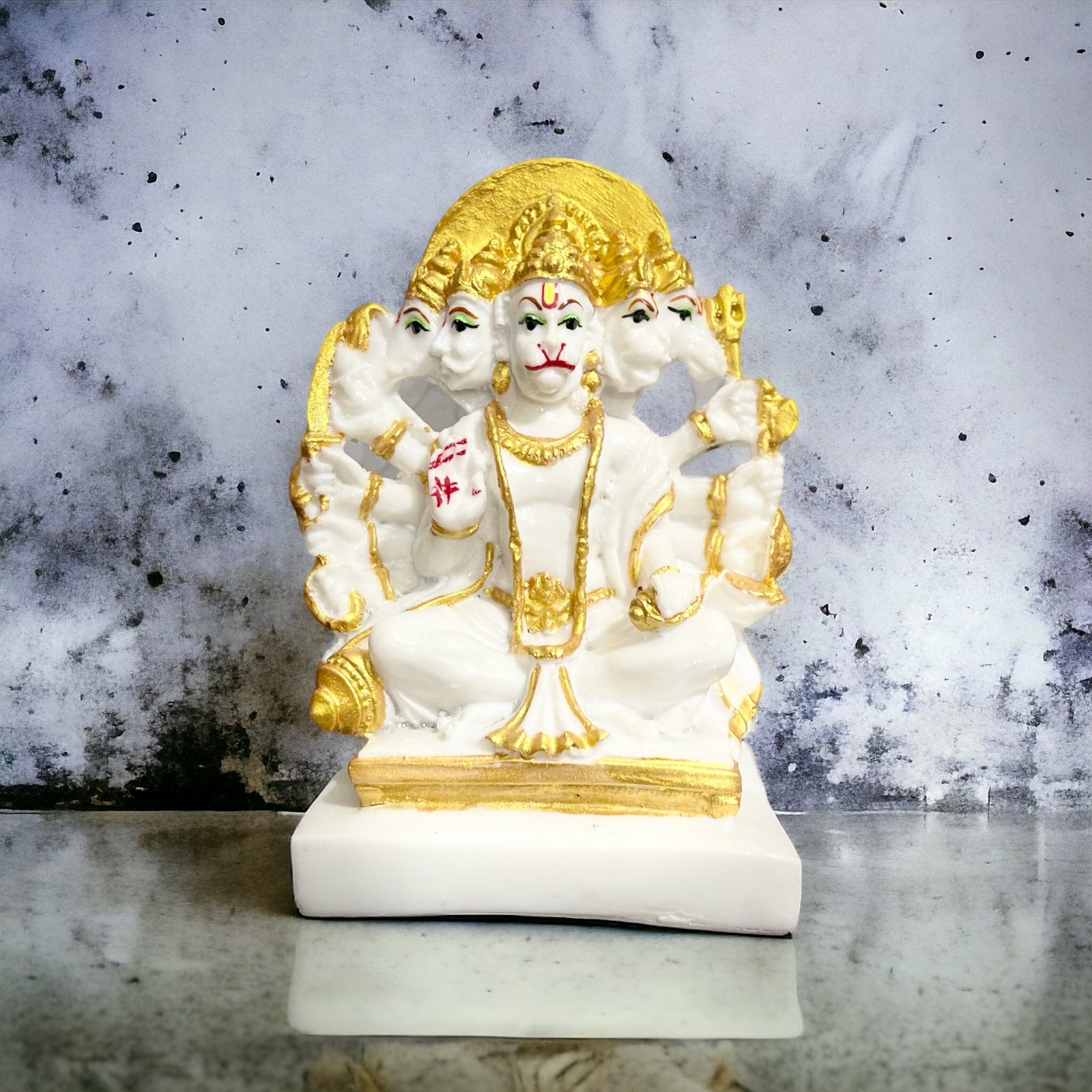 Panchmukhi Hanuman Statue Look White Marble, H-15 cm