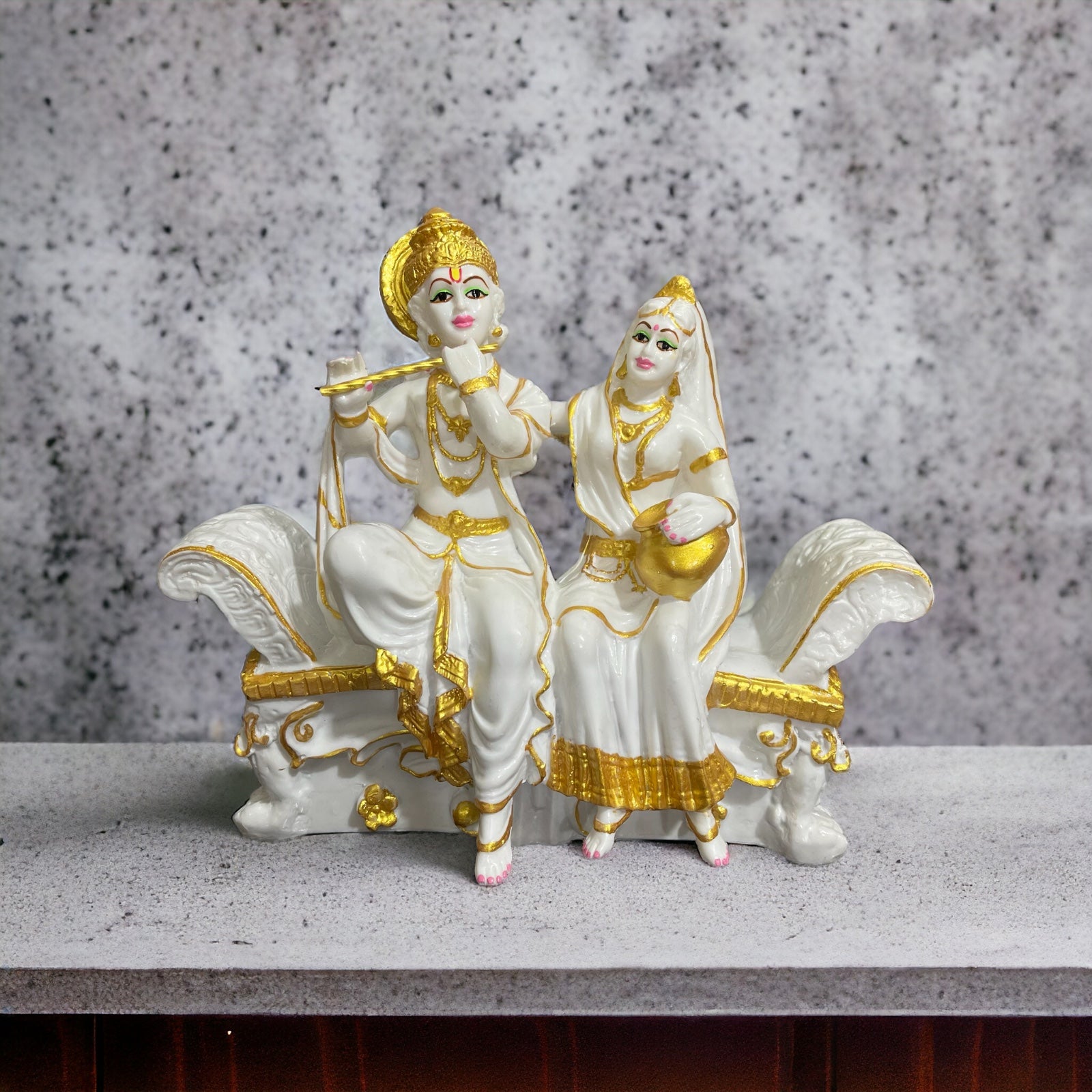 Radha- Krishan Sitting on Sofa Marble Look Idol Murti Statue best for Drawing Room , H-30 cm