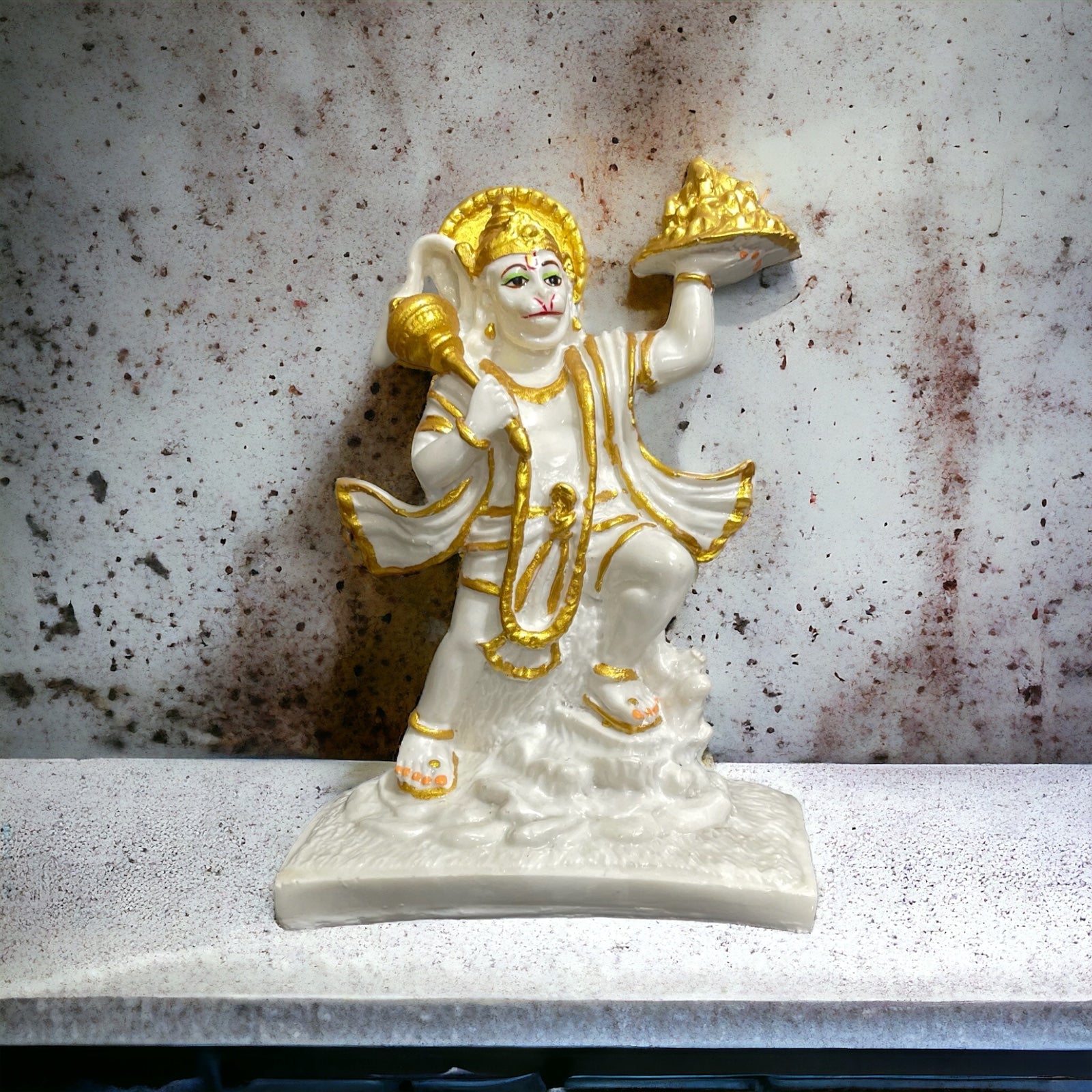 Hanuman With Parvat Marble Idol ,H- 21.5 cm