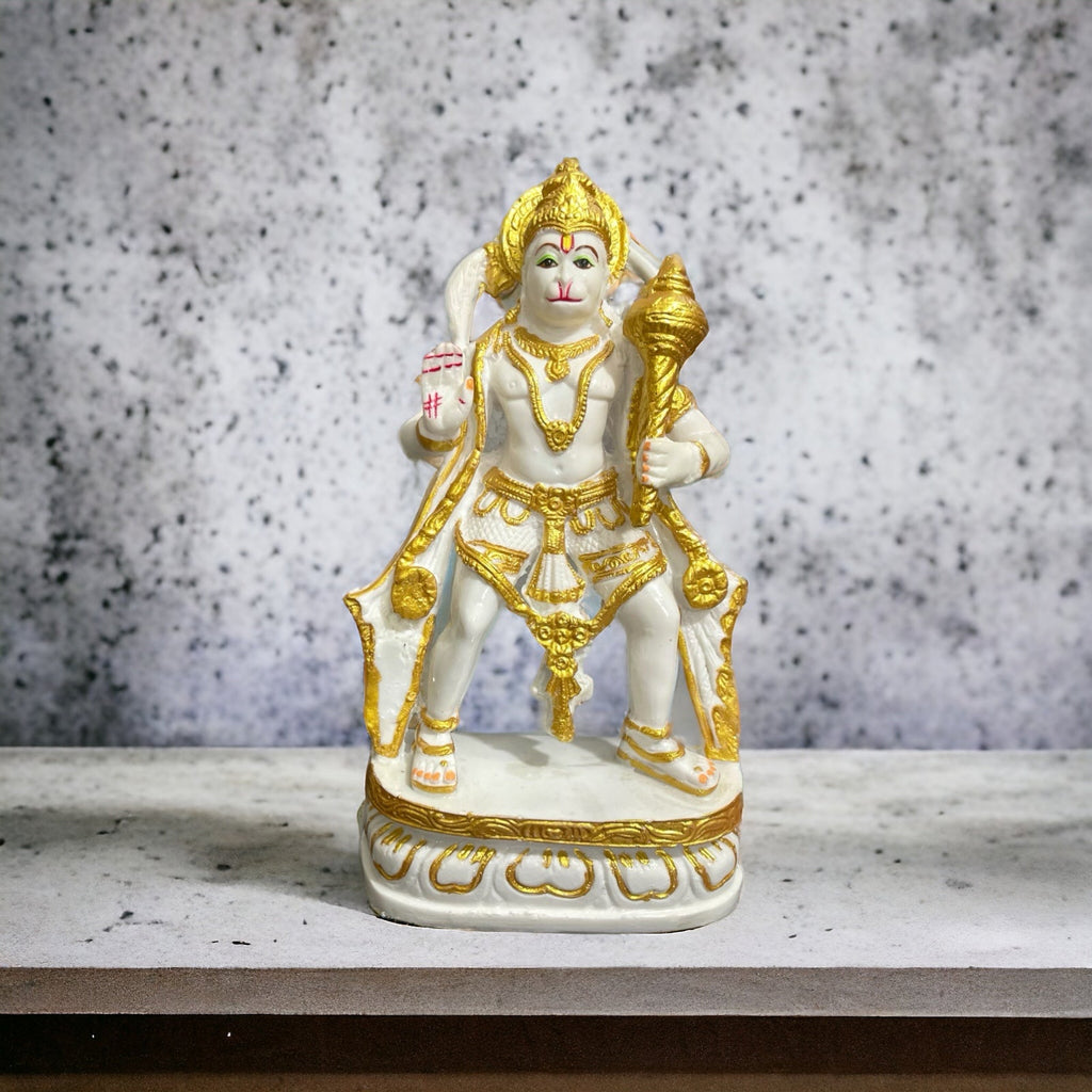Standing Hanuman Bajrang Bali Marble Idol, H- 28.5 cm