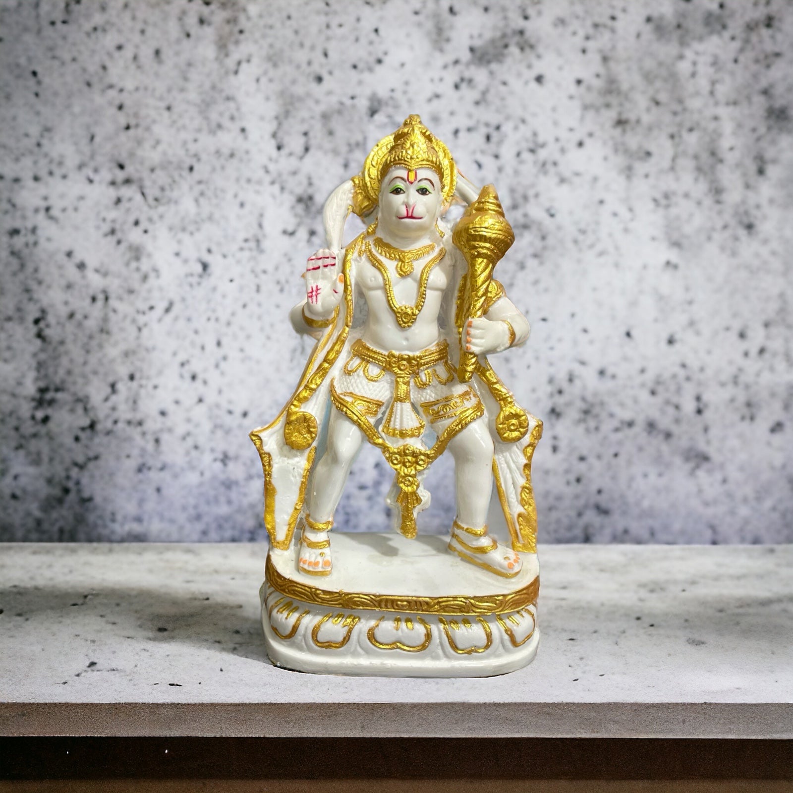Standing Hanuman Bajrang Bali Marble Idol, H- 28.5 cm