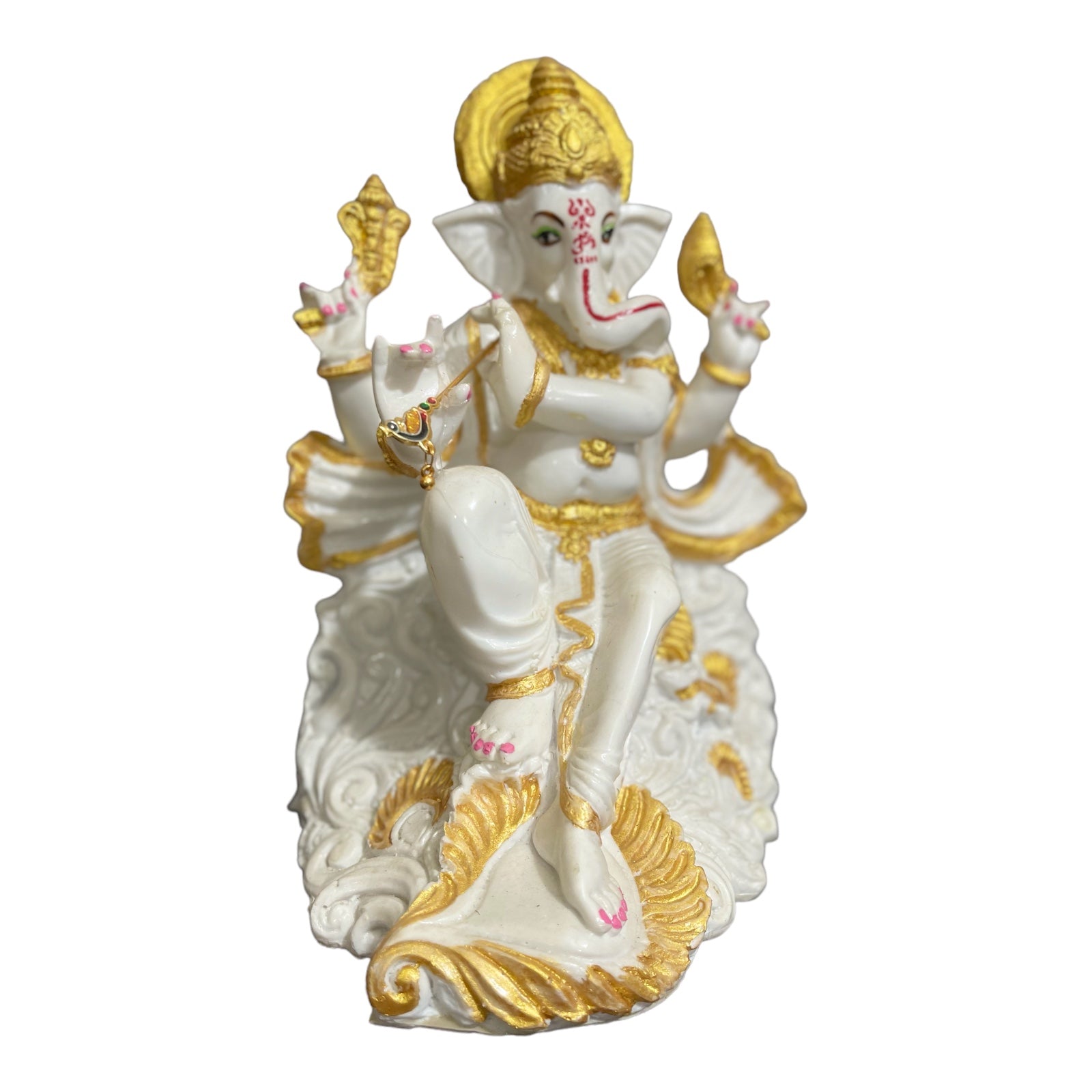 Divine Colorful White Marble Look Basuri Ganesh Murti Idol Height 25 cm