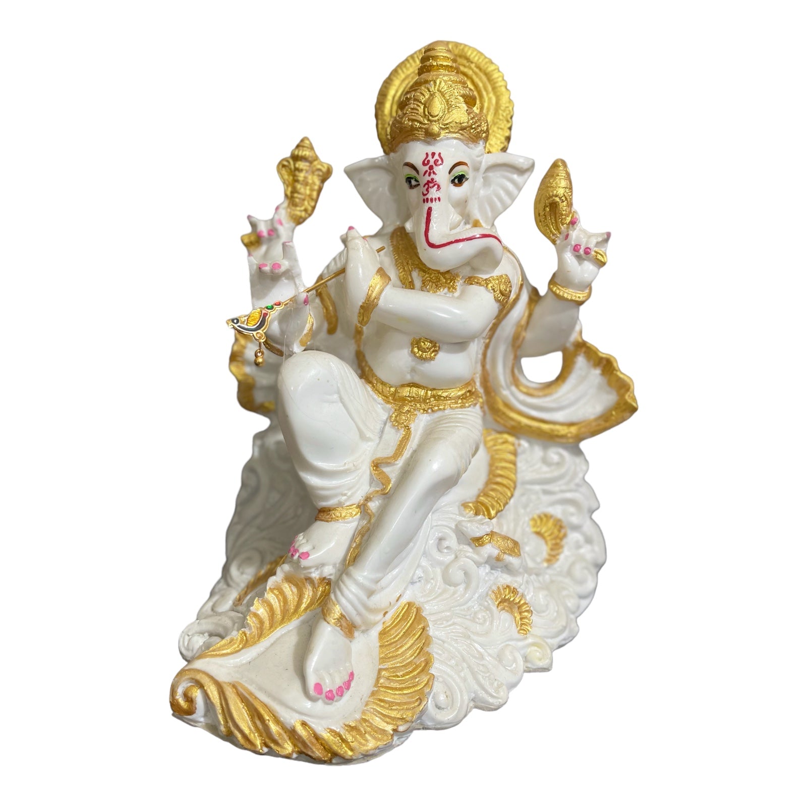 Divine Colorful White Marble Look Basuri Ganesh Murti Idol Height 25 cm