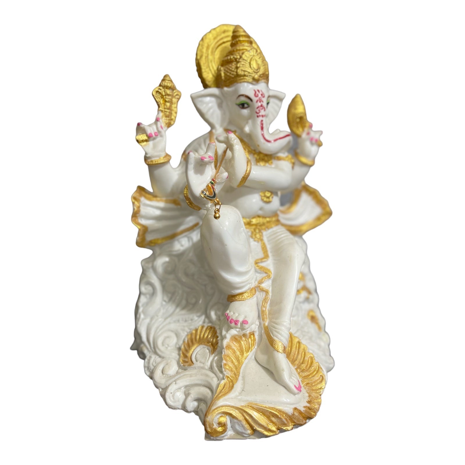 Divine Colorful White Marble Look Basuri Ganesh Murti Idol Height 25 cm