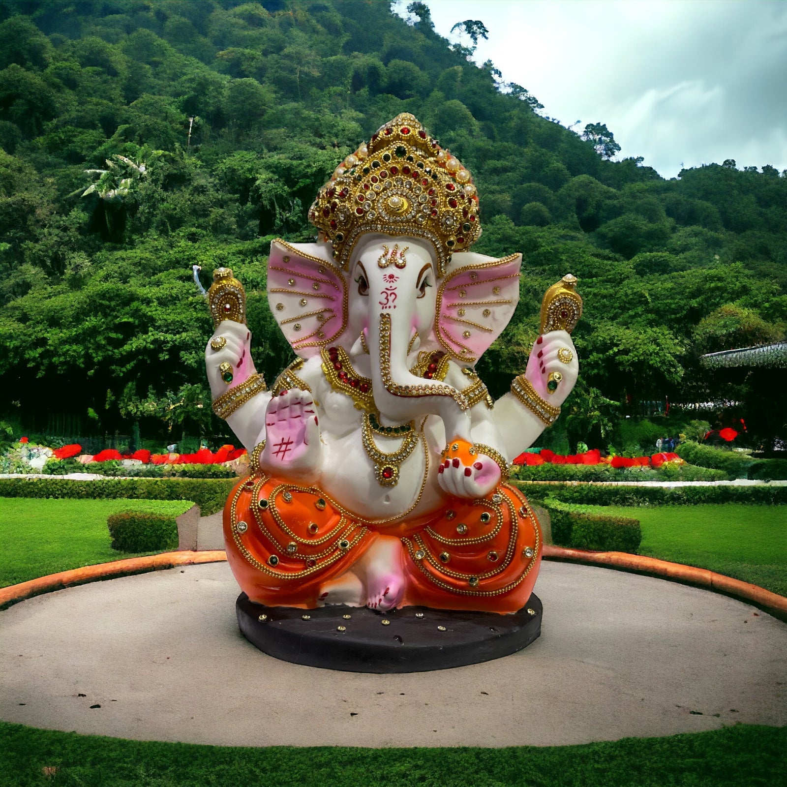 Mukut Ganesha Red Dhoti Murti Ganpati Statue Best Gift For Inauguration H- 31 cm