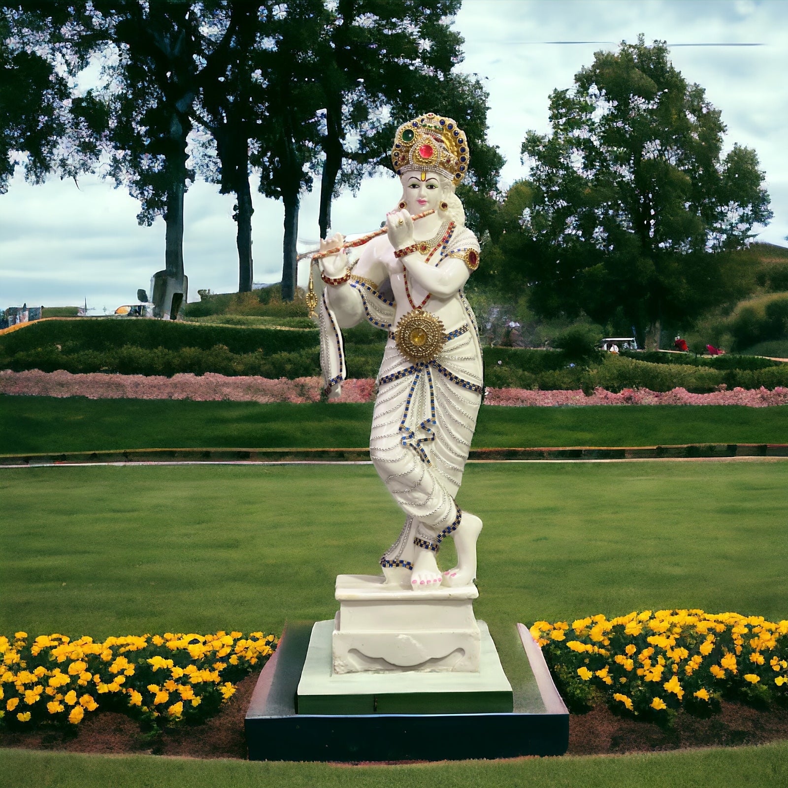 Standing Krishna with Bansuri Decorative Look Marble, Height-63 CM