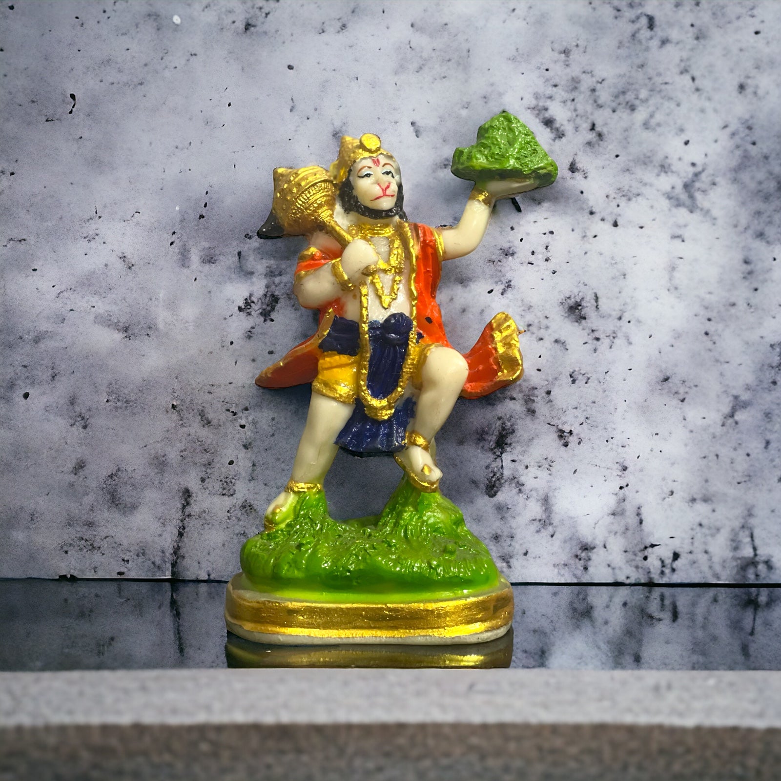 Lord Hanuman Pavansut Hanuman Parvat Marble Look Idol, H-15 cm