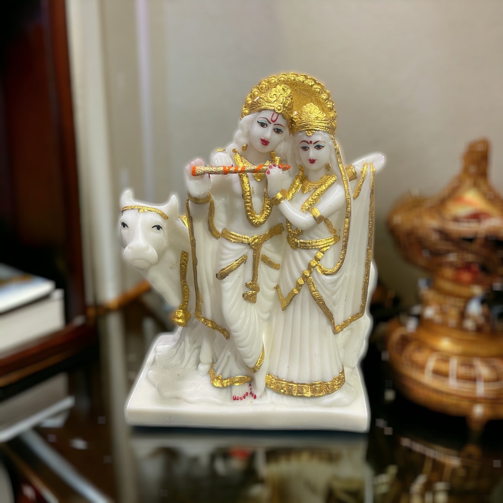 Lord Radha Krishan with Cow Look Marble Idol Home decor Height -27 cm