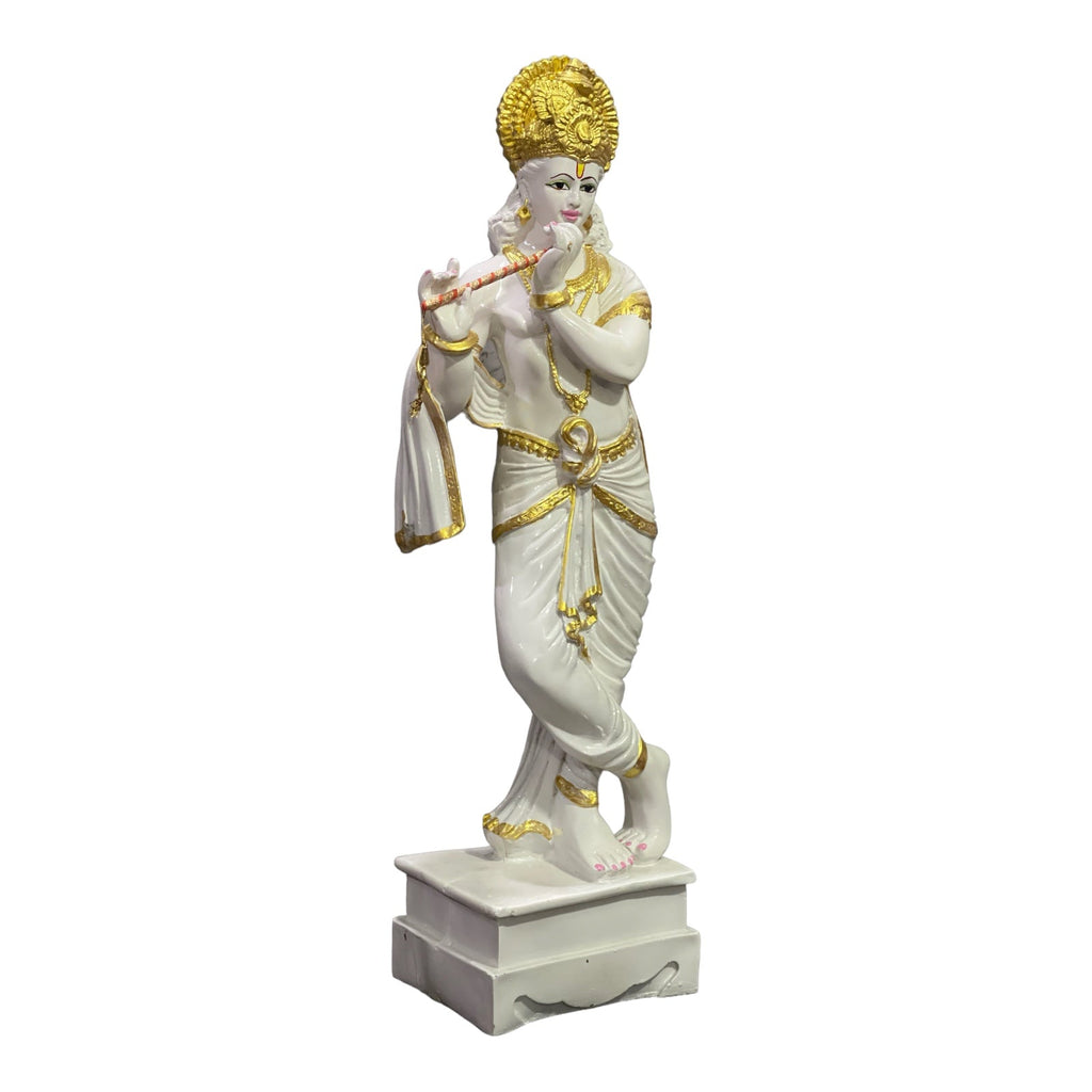 Standing Krishna with Bansuri White Marble Look, Height-63 CM