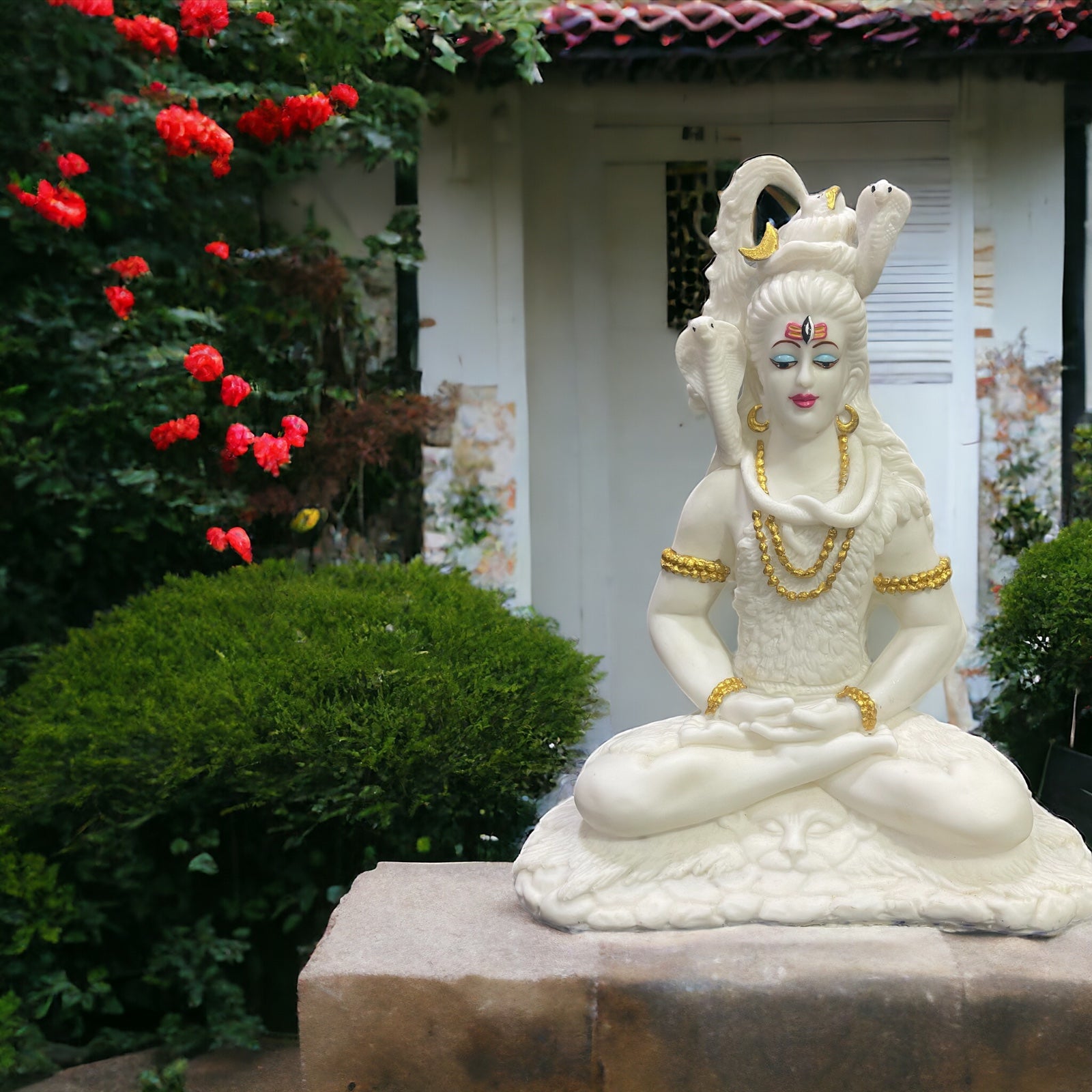 Shiv Samadhi Murti Marble Look Meditation Lord Shiva Samadhi Statue H- 38 cm