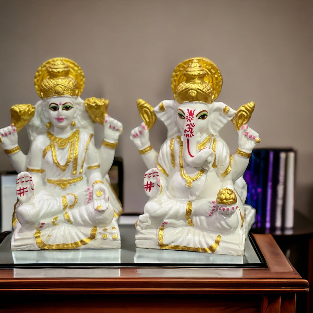 Laxmi Ganesh Idol for Home Decor Mandir Table Desktop Lakshmi Ganesha Murti H – 14 cm