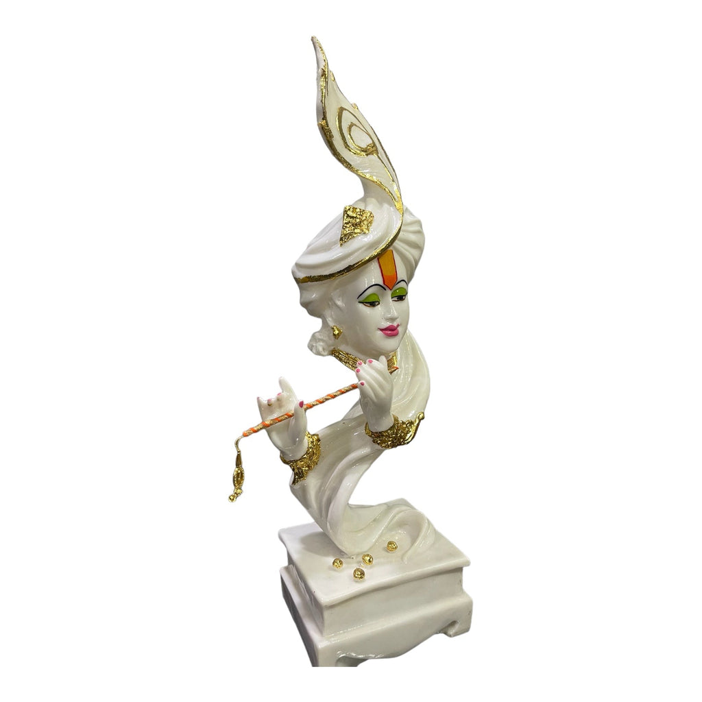 White Marble Finish Pankh Krishan Murti Krishan Idol Antique Showpiece Kanha Statue 2feet