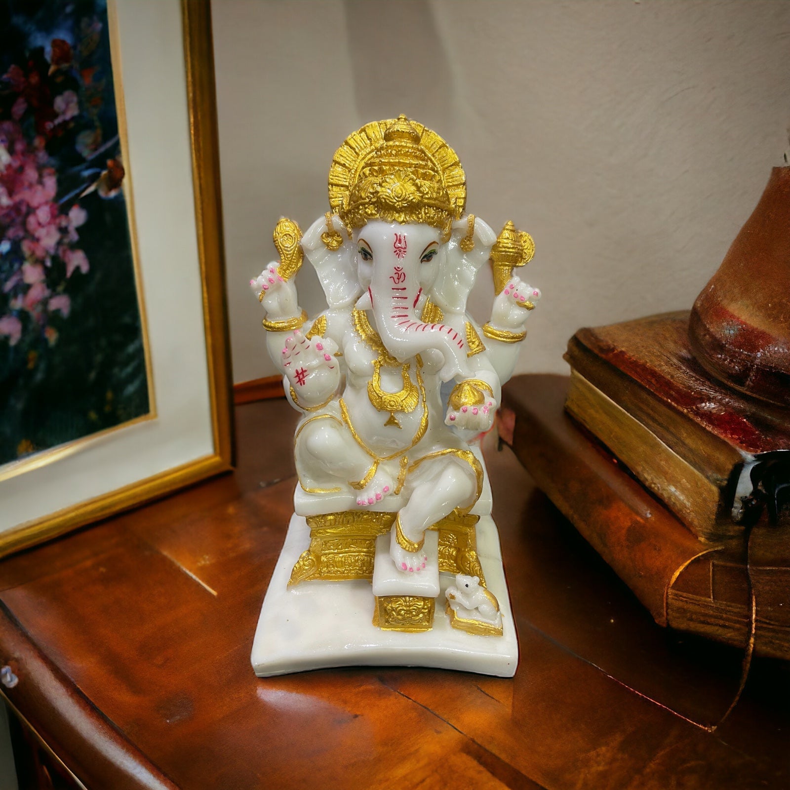 Gajanan Ganpati Bappa Murti White Marble Look Idol Gift for Grah Pravesh H-30 cm