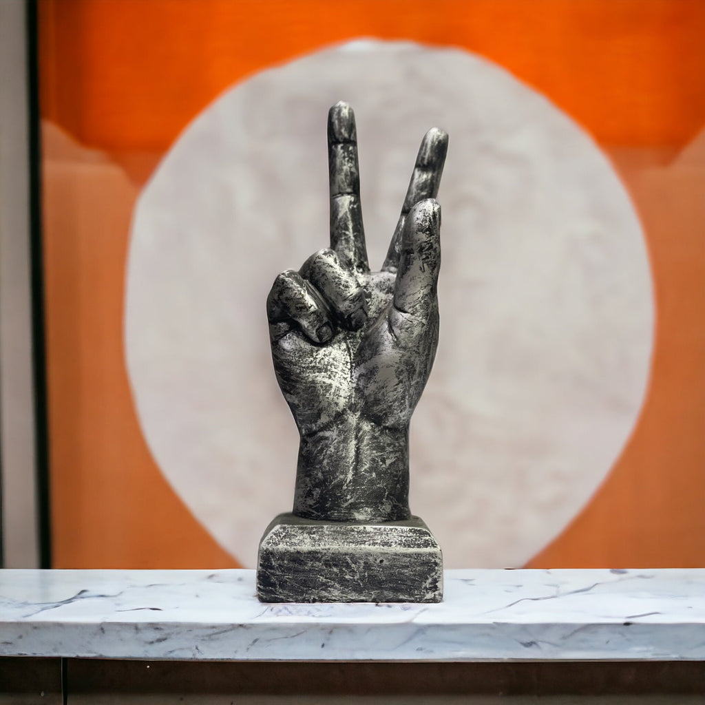 Victory Sign Hand Resin Statue for Home Office Decor H 23.5 cm