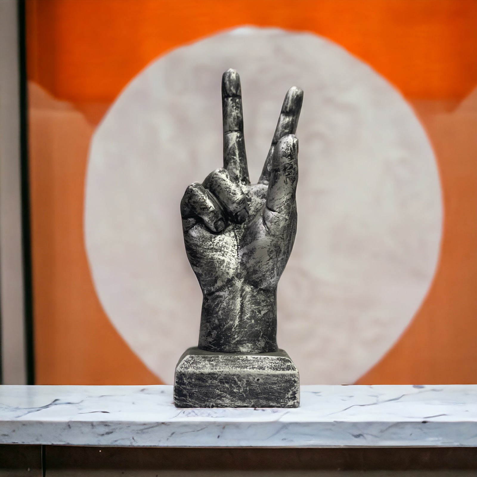 Victory Sign Hand Resin Statue for Home Office Decor H 23.5 cm
