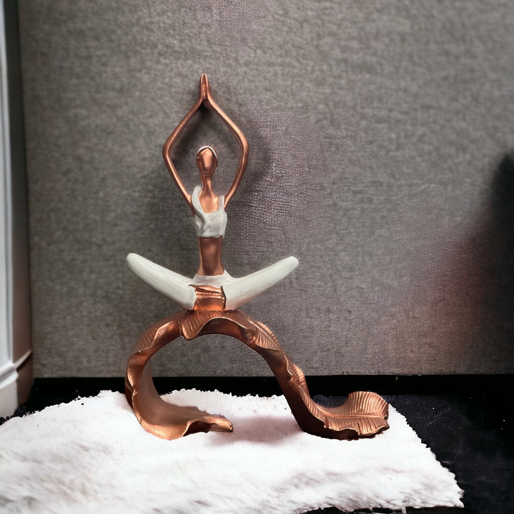 Abstract Resin Yoga Girl Sitting on Leaf Statue Lady Figurine H 30 cm