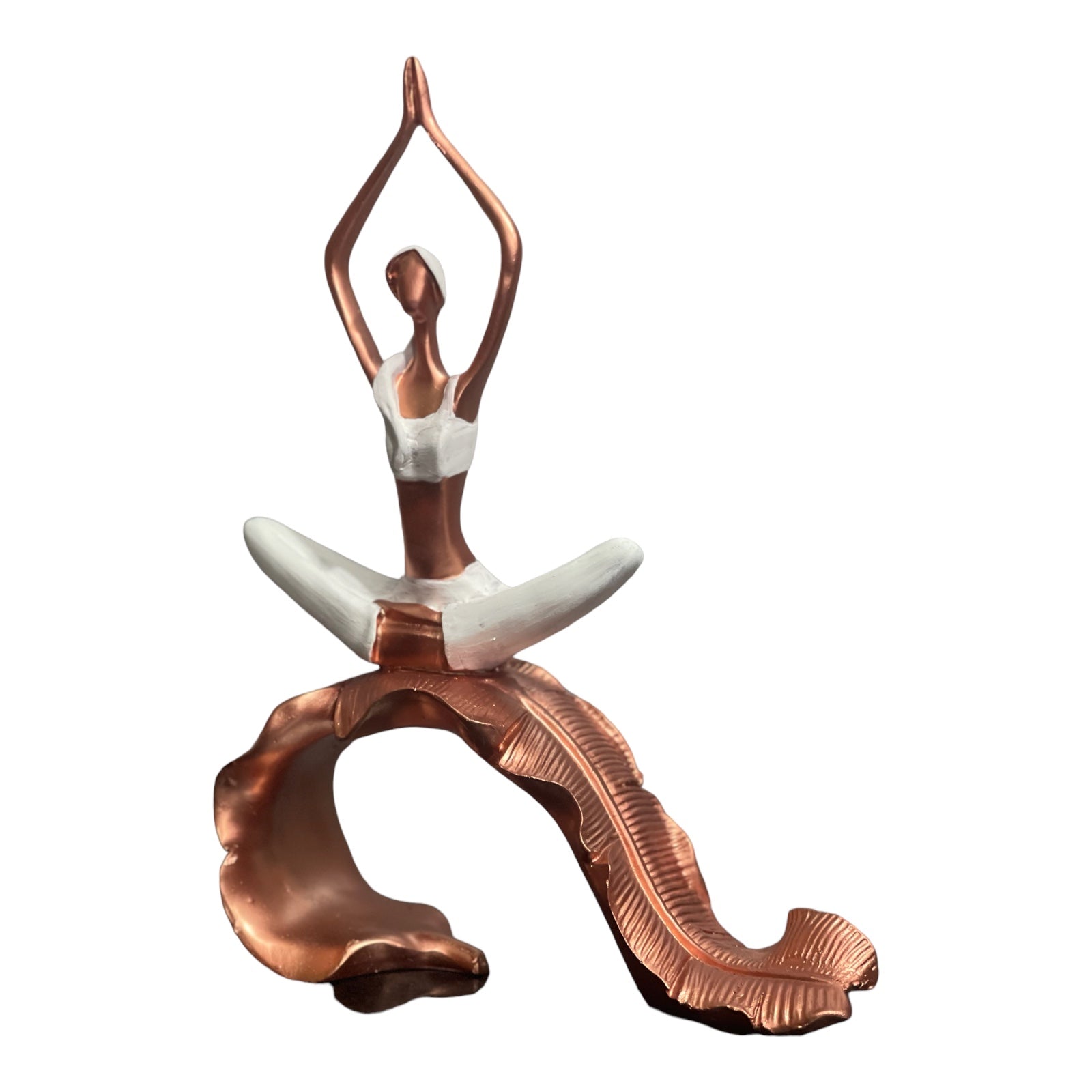 Abstract Resin Yoga Girl Sitting on Leaf Statue Lady Figurine H 30 cm