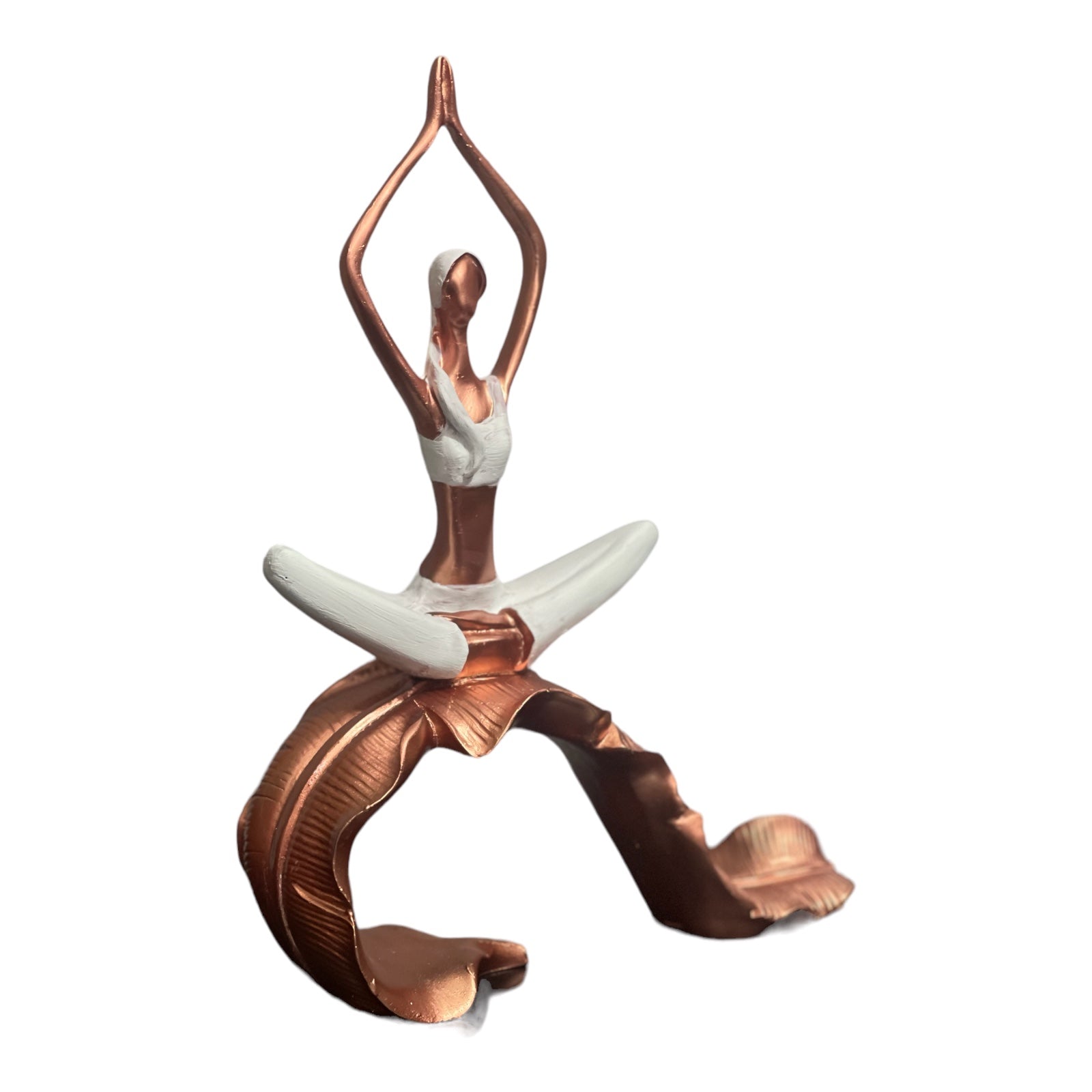 Abstract Resin Yoga Girl Sitting on Leaf Statue Lady Figurine H 30 cm