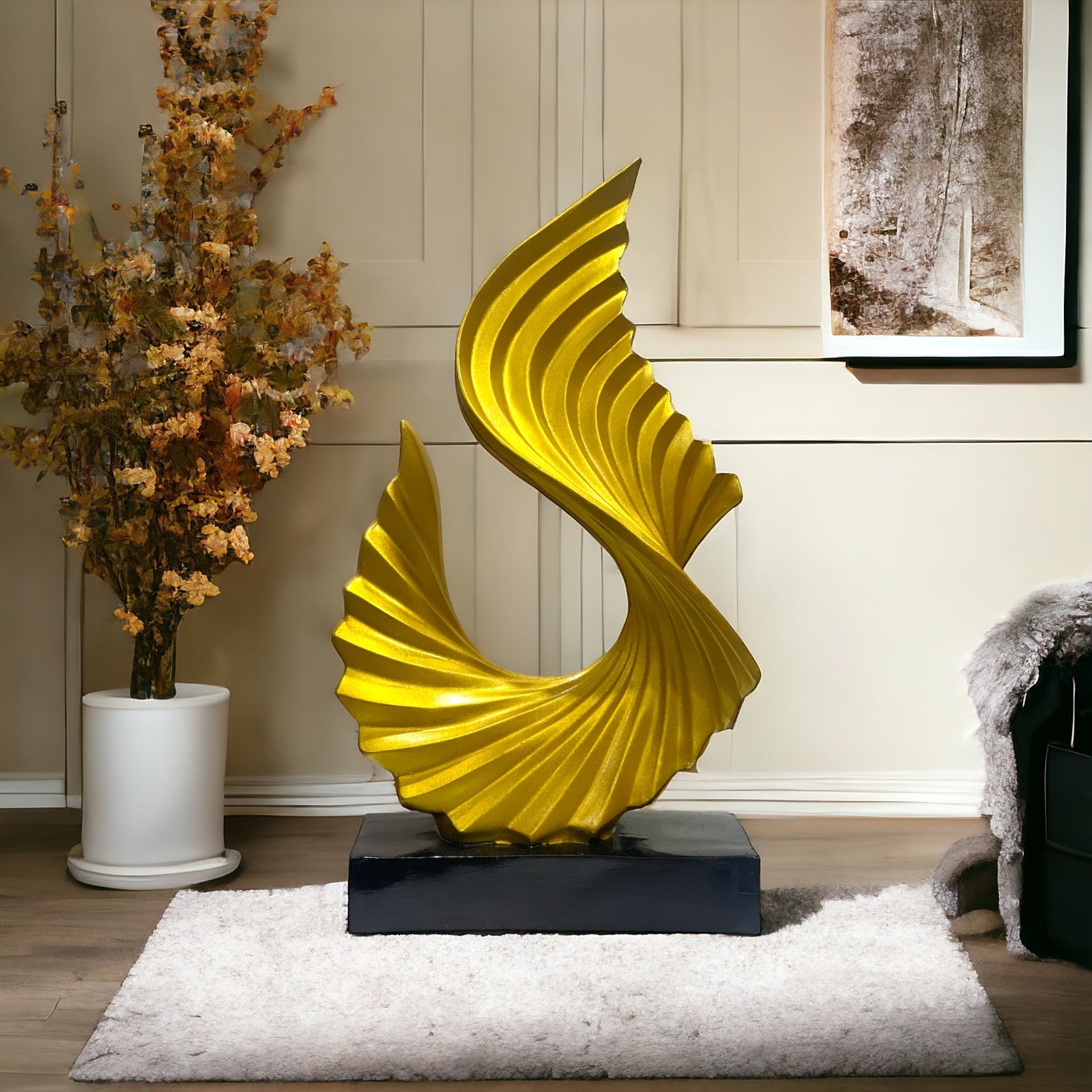 Golden Wave Up  Home Decor Resin Showpiece , H-37 cm